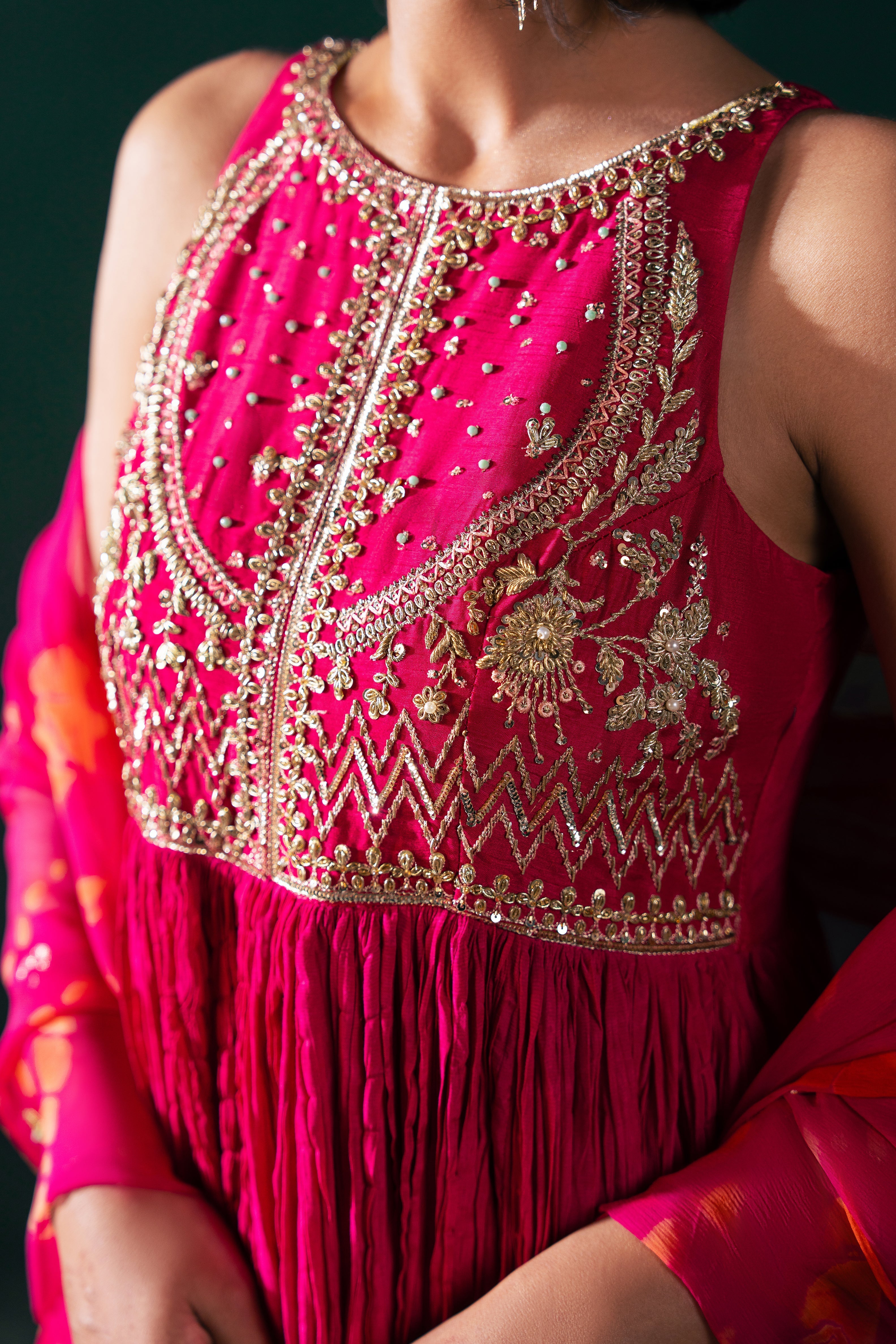 Malook - Jahanara - pink & red - silk - 2 Piece