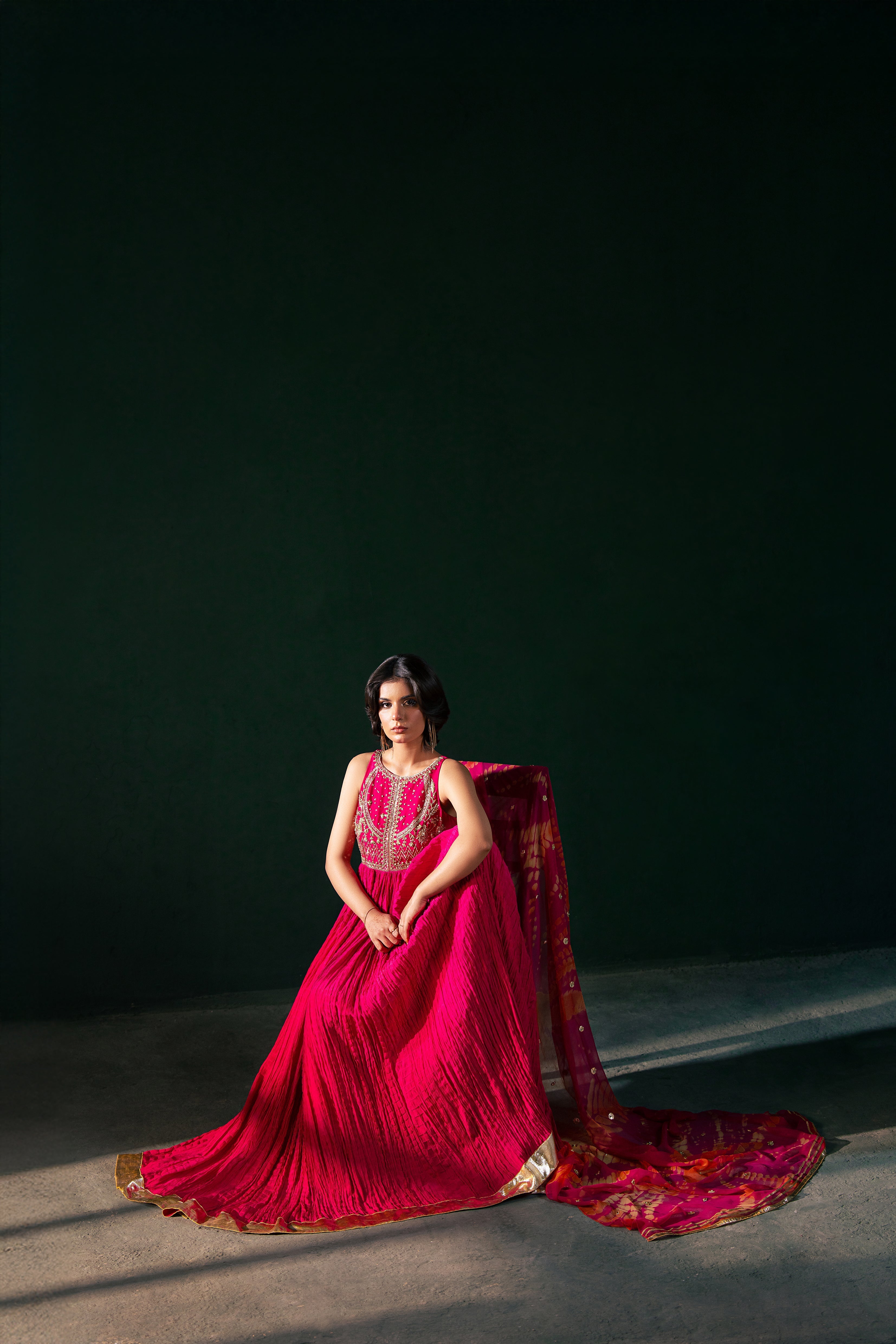 Malook - Jahanara - pink & red - silk - 2 Piece