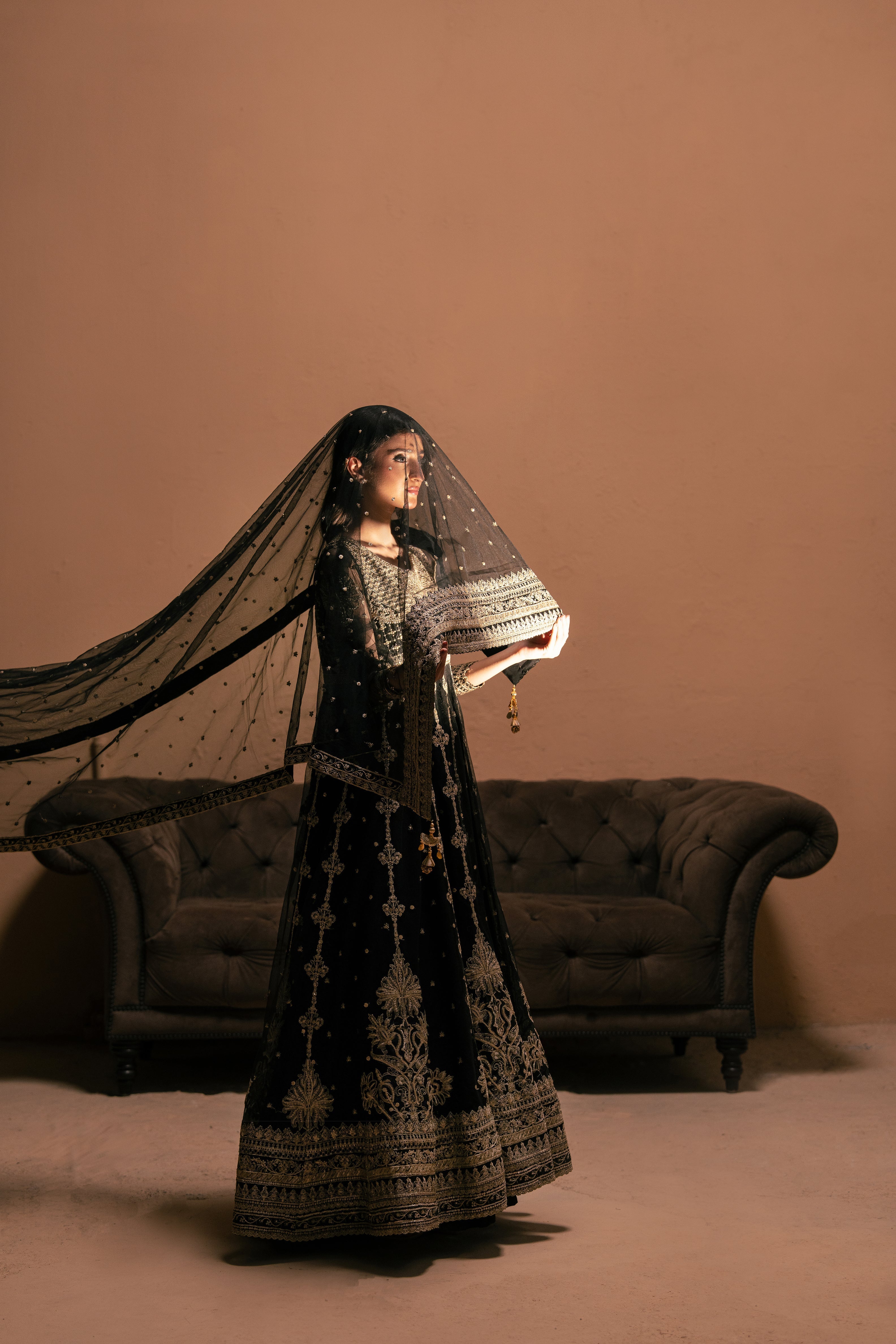 Malook - Reya - black - Net & Organza - 3 Piece
