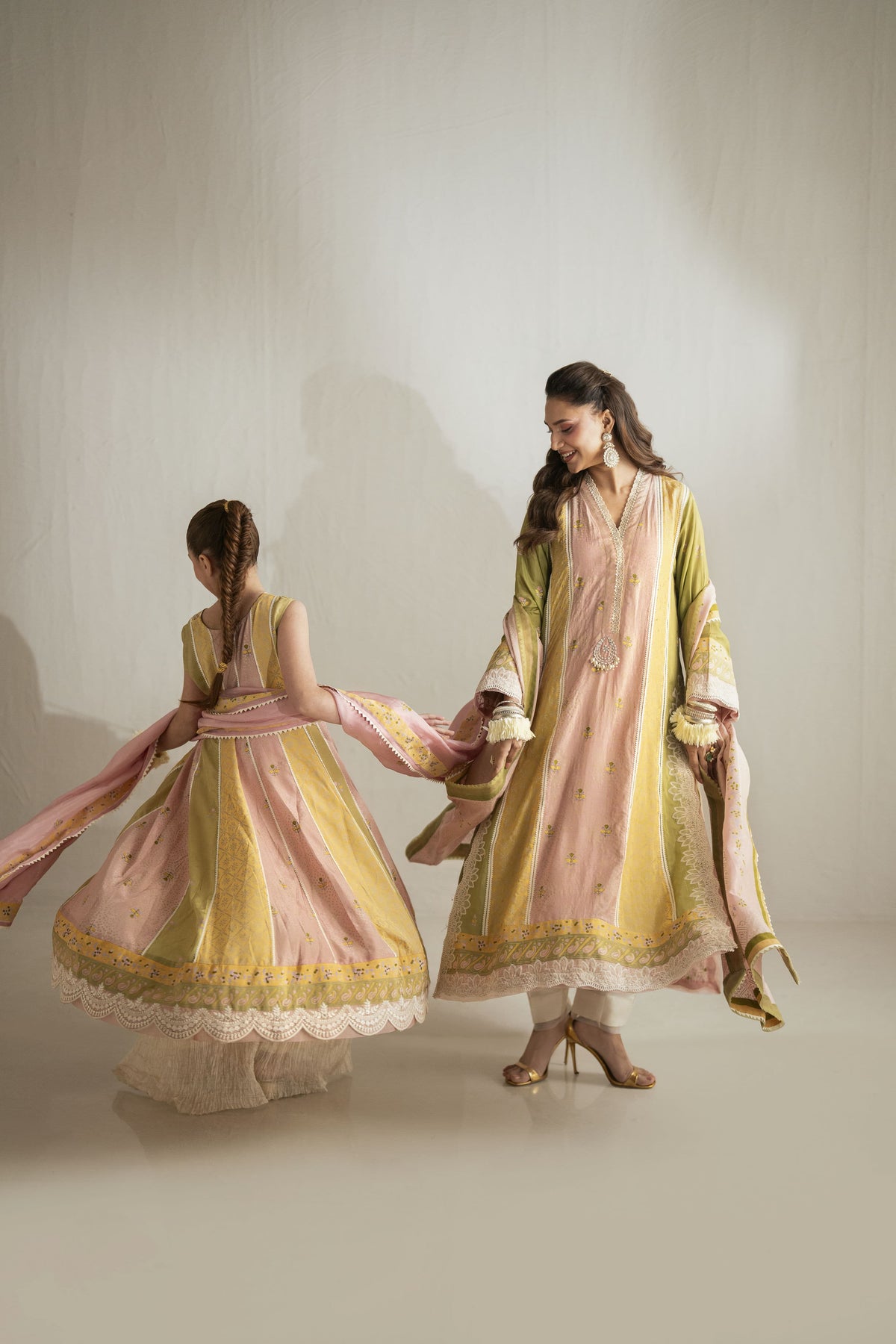 Shehrnaz - Medium Silk Blush Meadow Panelled Suit For Women - Pink