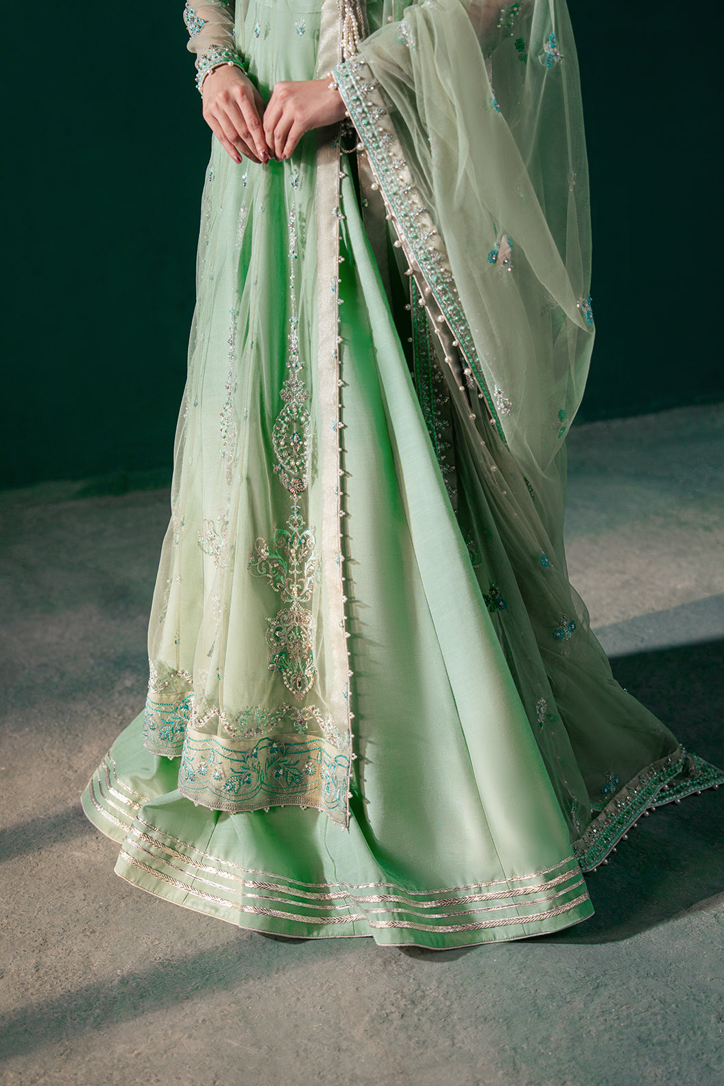 Malook - Feroza - green - silk - 3 Piece
