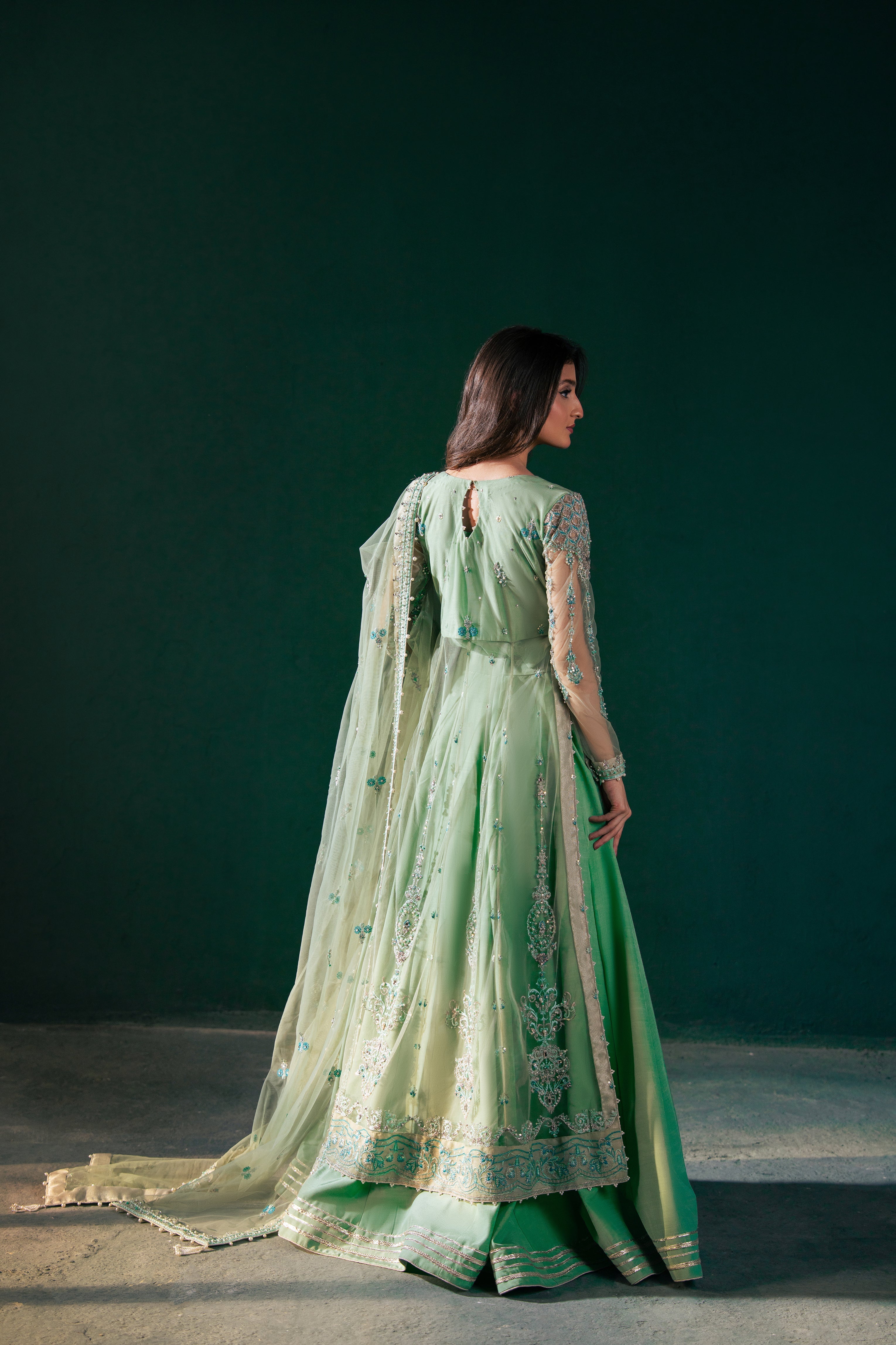 Malook - Feroza - green - silk - 3 Piece
