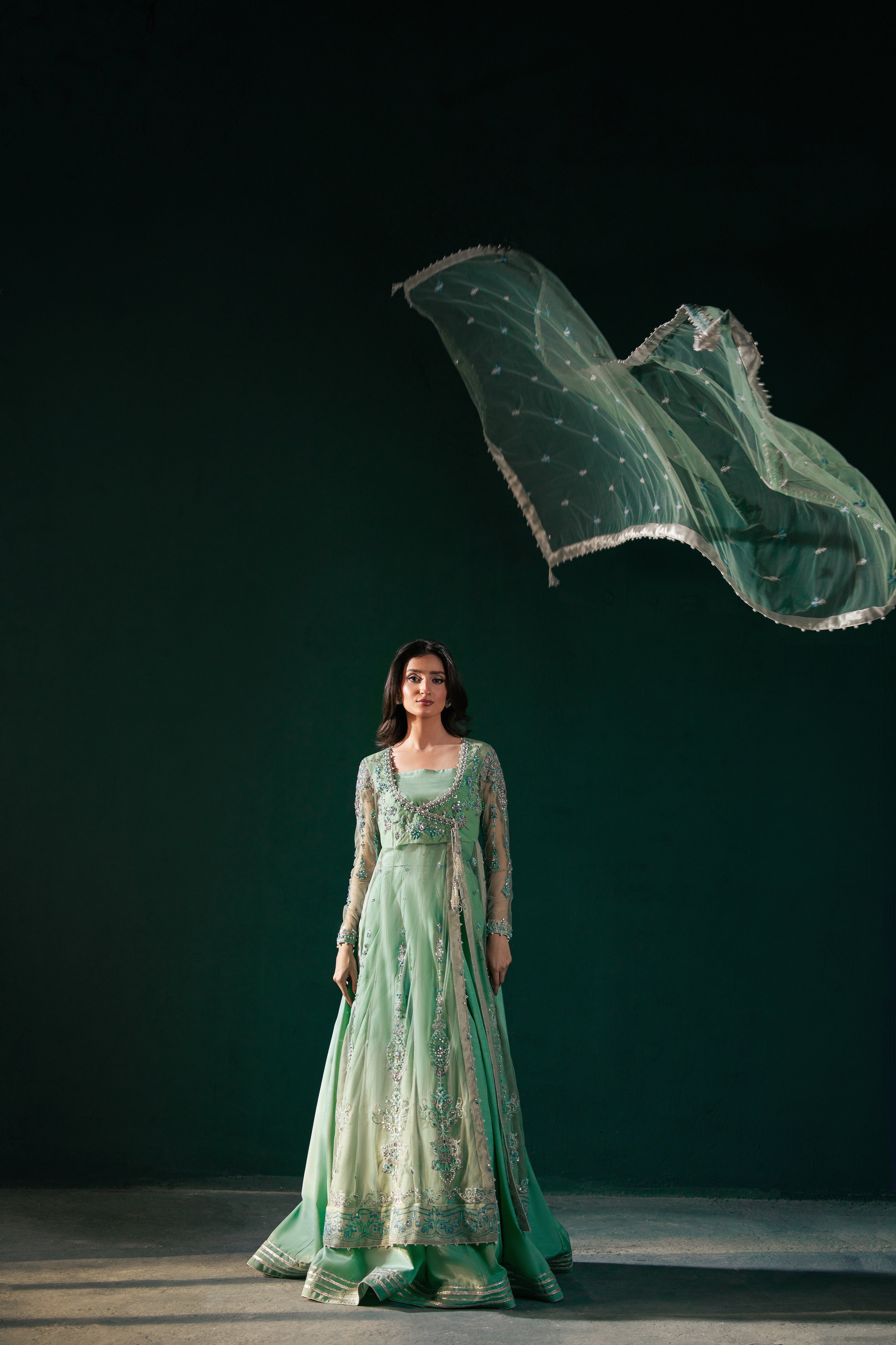 Malook - Feroza - green - silk - 3 Piece