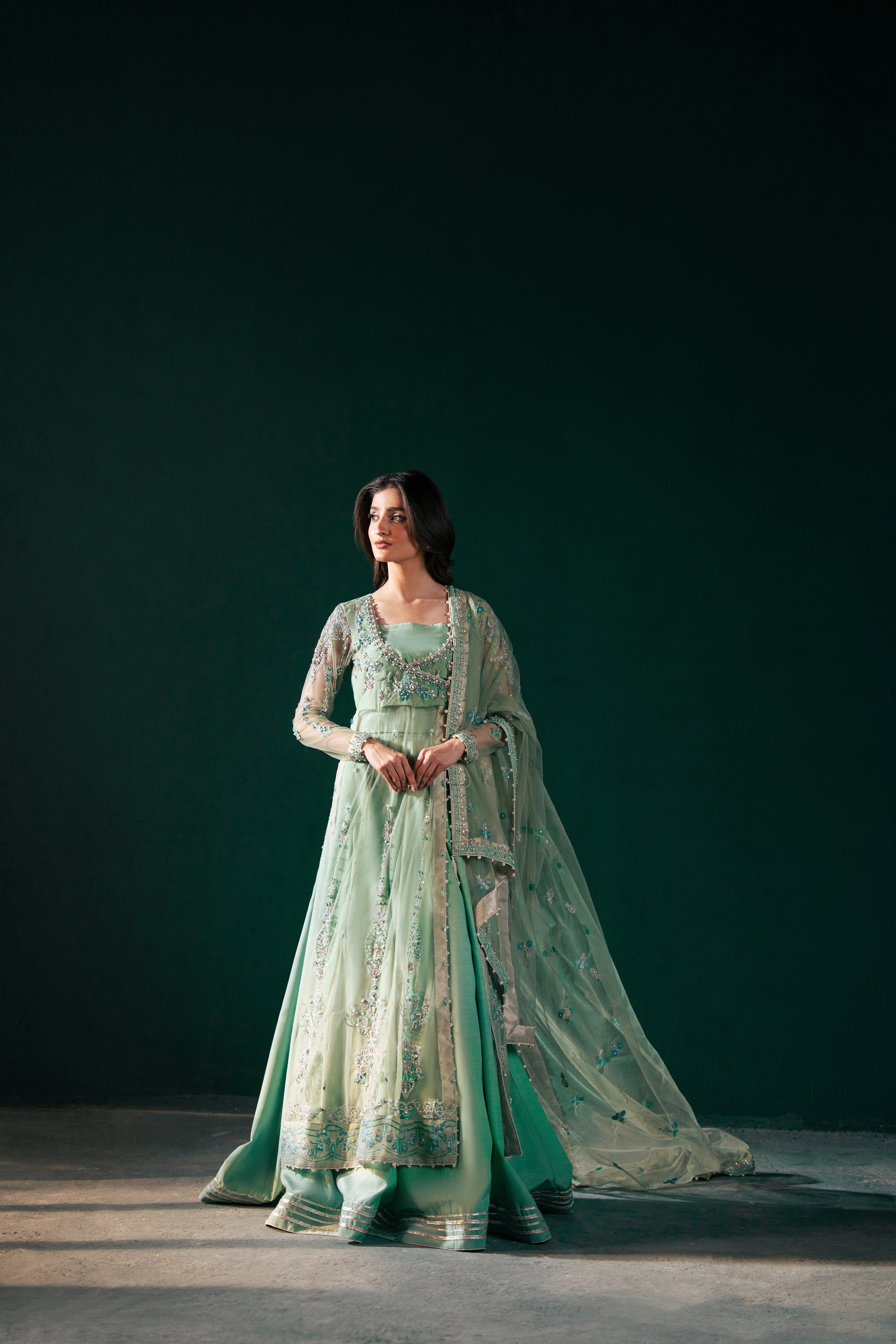 Malook - Feroza - green - silk - 3 Piece