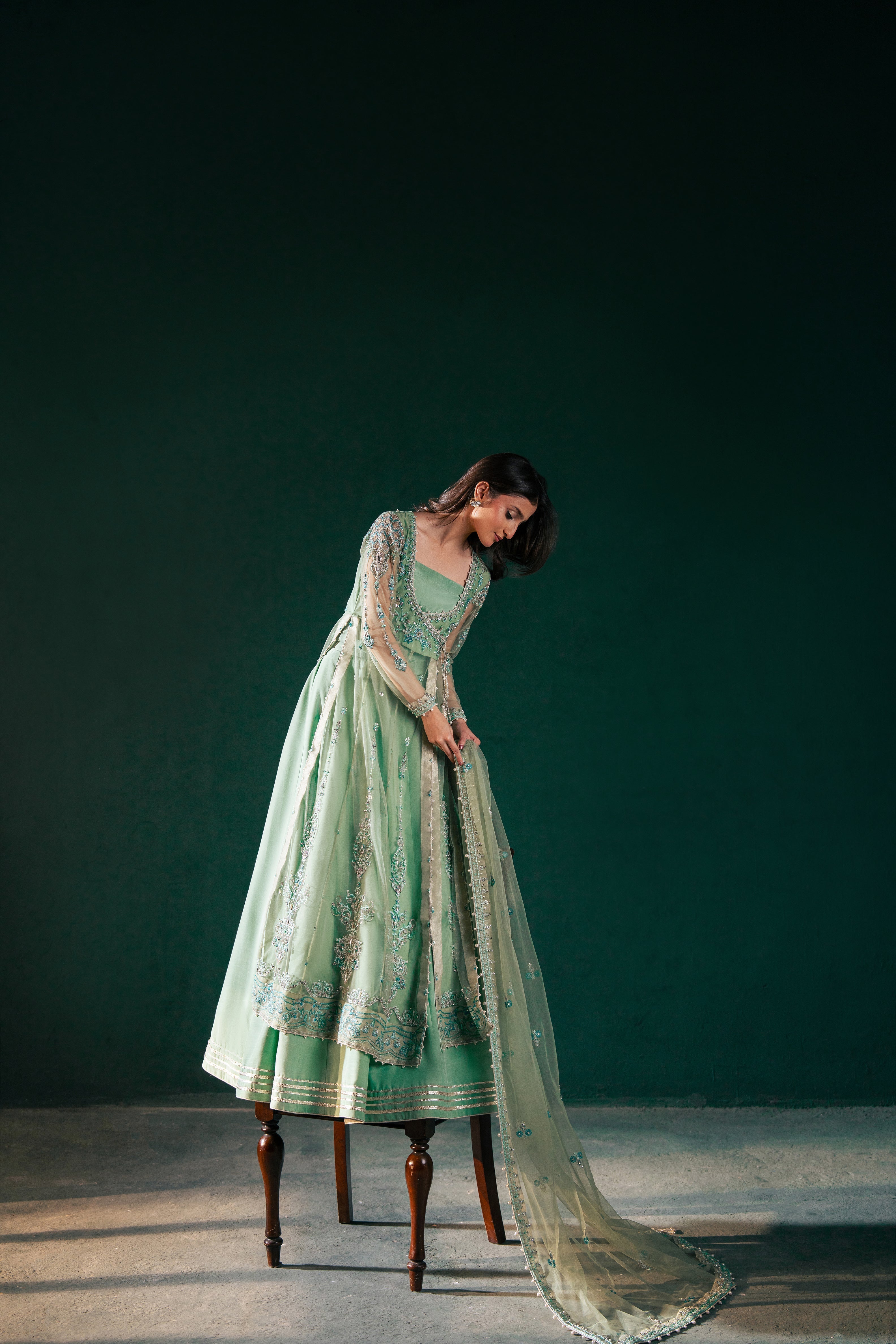 Malook - Feroza - green - silk - 3 Piece