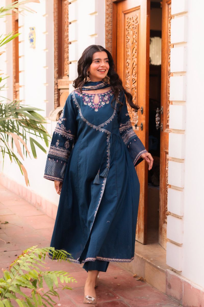 Omal by Komal - Warsha - Teal - Lawn & Chiffon - 3 Piece
