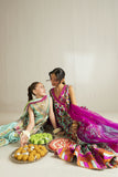 Shehrnaz - Silk Ferozi Block Angrakha & Gharara Set For Girl - Ferozi Blue