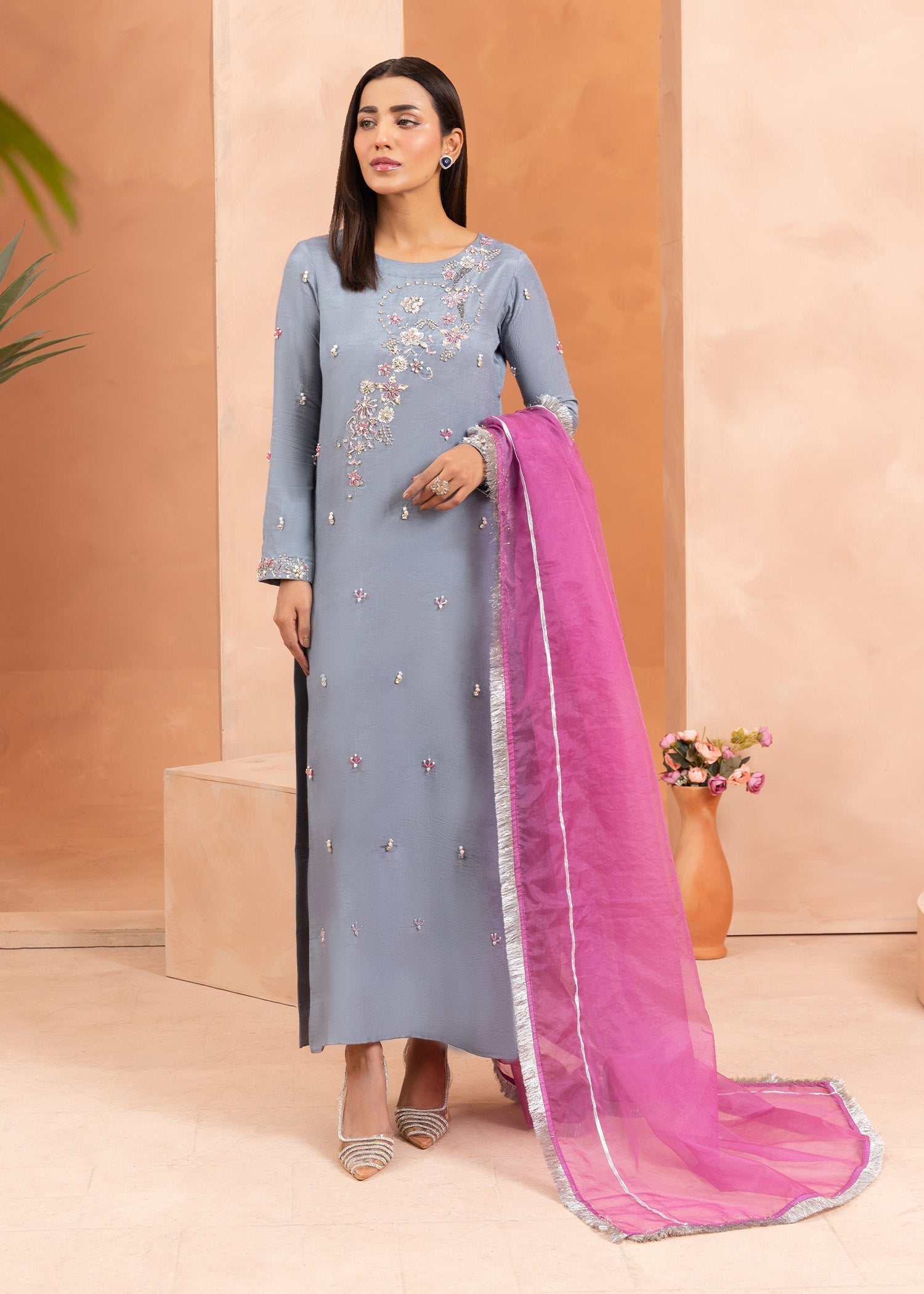 Allure by Ih - ZADE - Grey - Raw Silk - 3 Piece