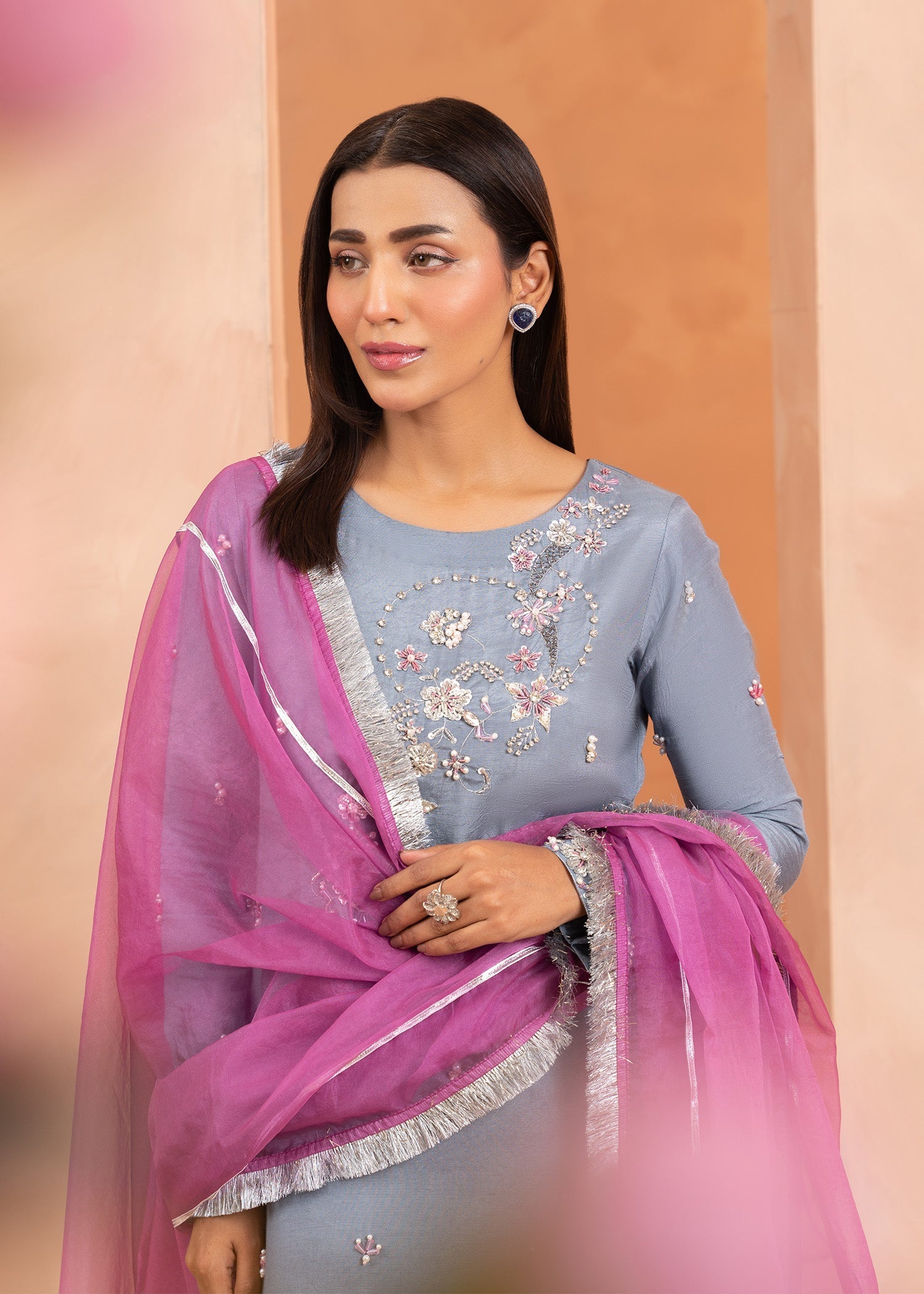 Allure by Ih - ZADE - Grey - Raw Silk - 3 Piece