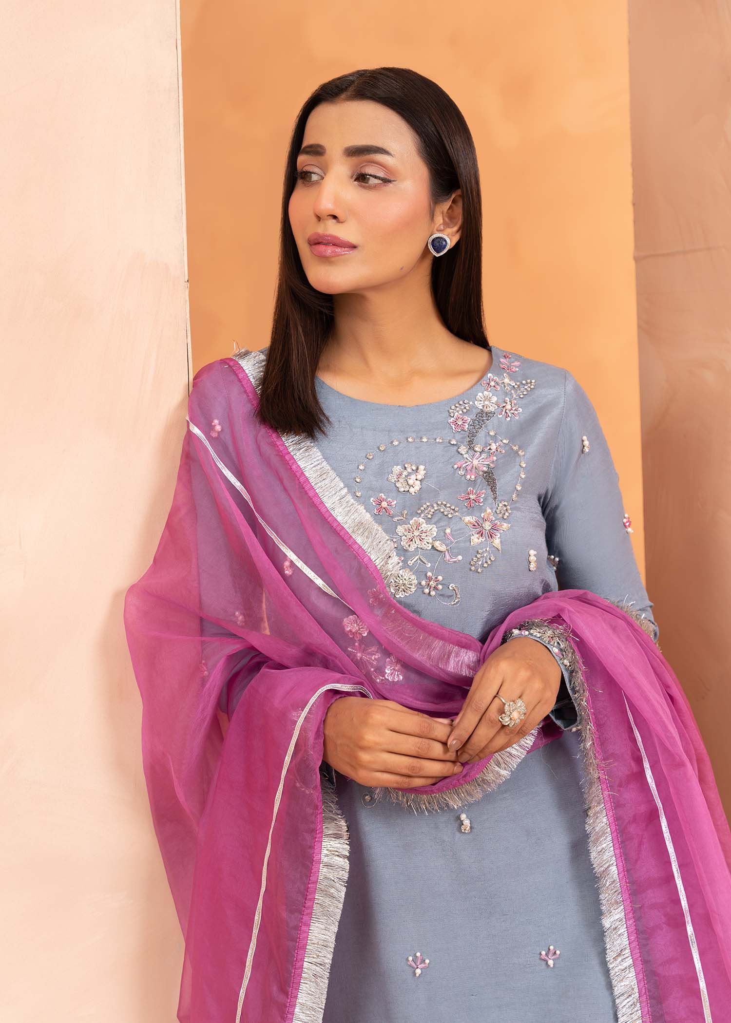 Allure by Ih - ZADE - Grey - Raw Silk - 3 Piece