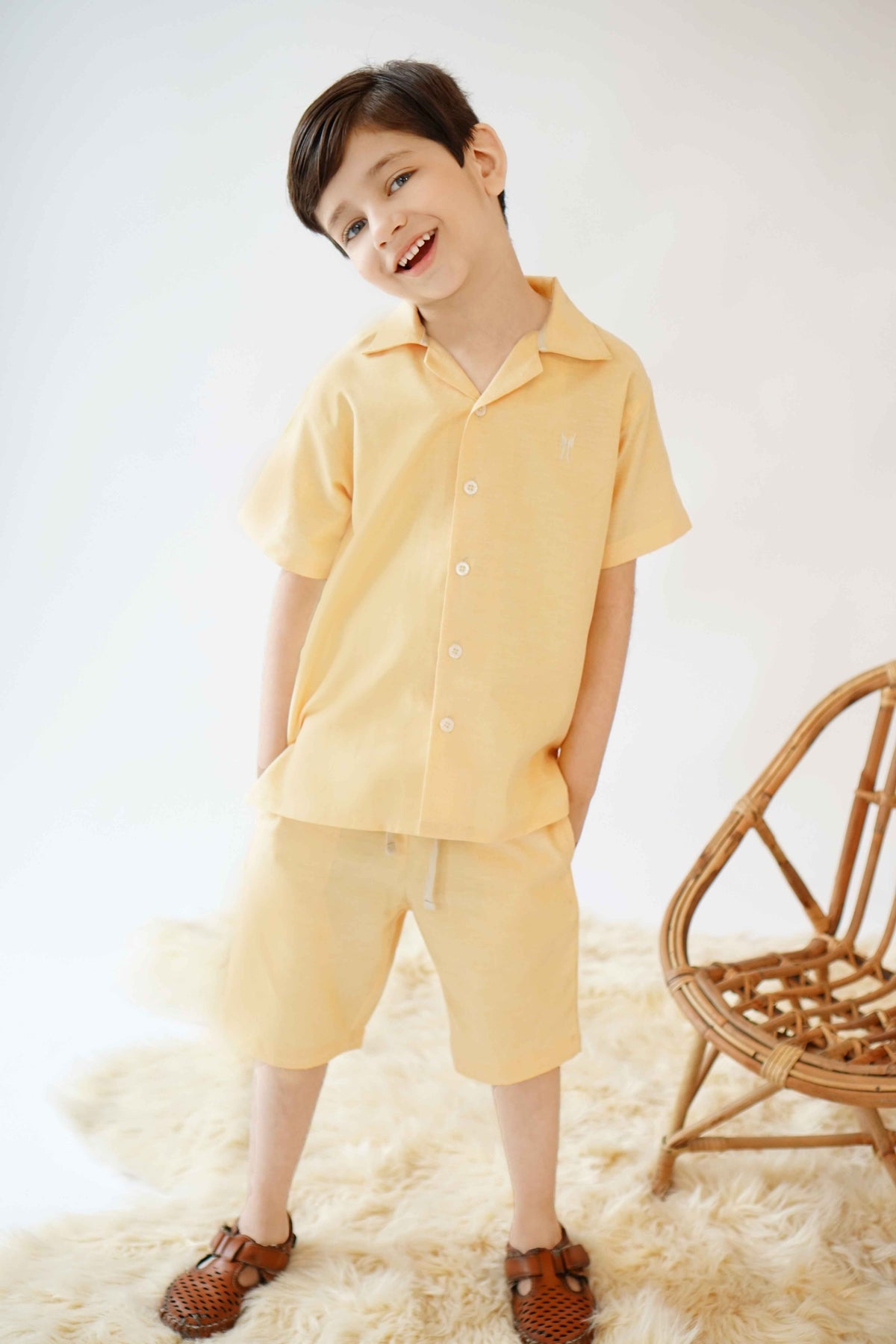 Hummingbirdspk - Pale Peach cotton - Cuban Collar Shirt - 1 Piece