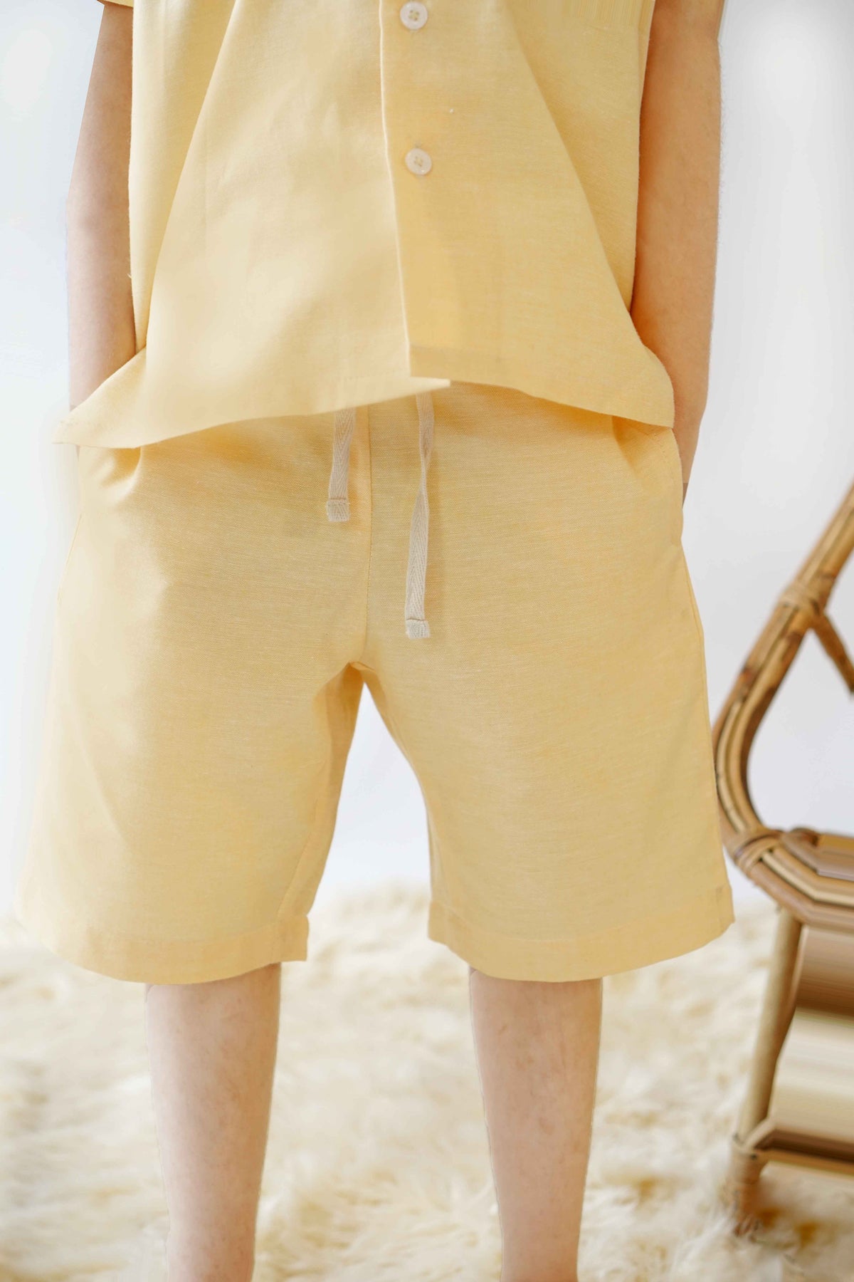 Hummingbirdspk - Pale Peach cotton Chambray Shorts - 1 Piece