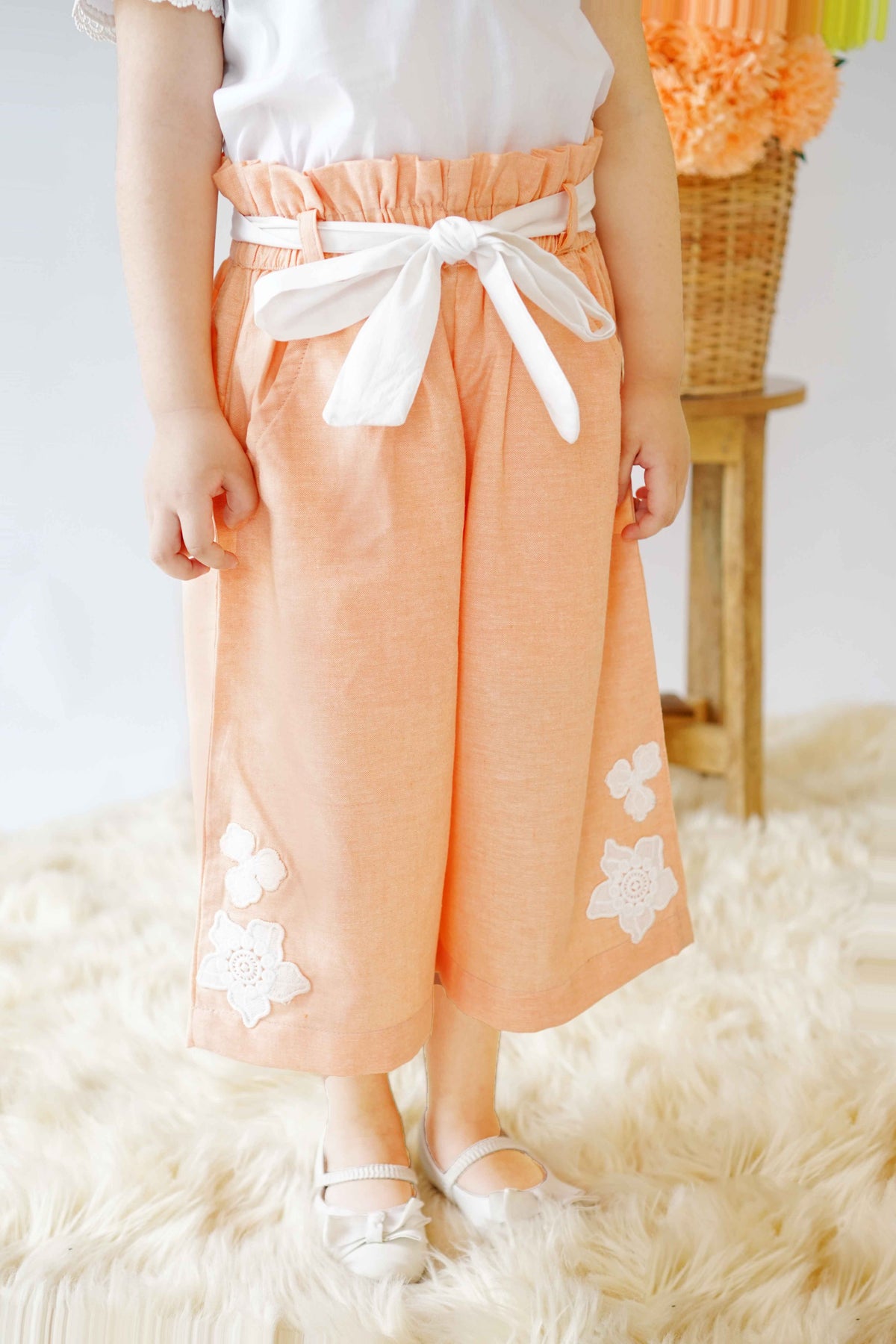 Hummingbirdspk - Creamy cotton Peach Cropped Pants - 1 Piece
