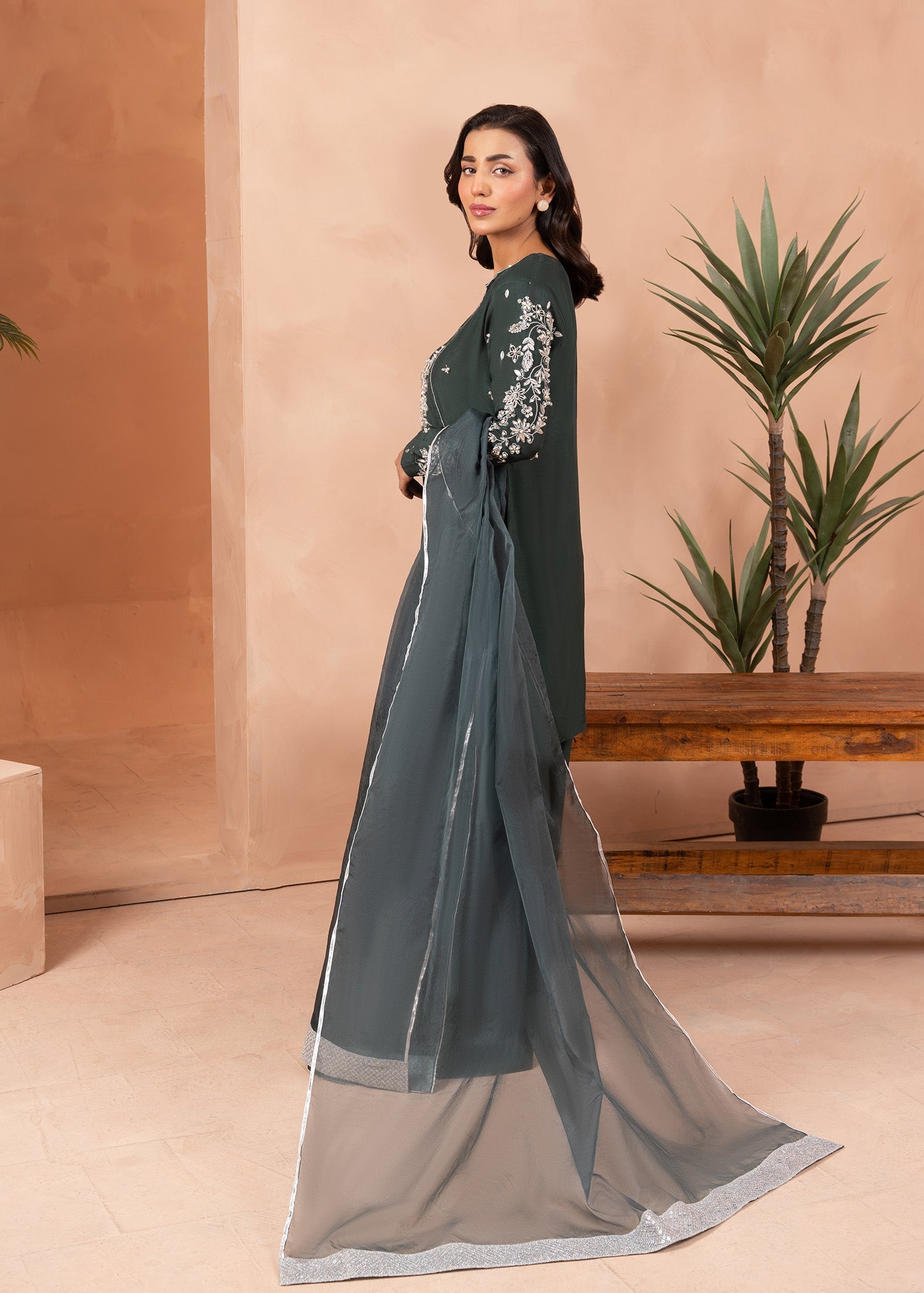Allure by Ih - OLENE - Bottle Green - Raw Silk - 3 Piece