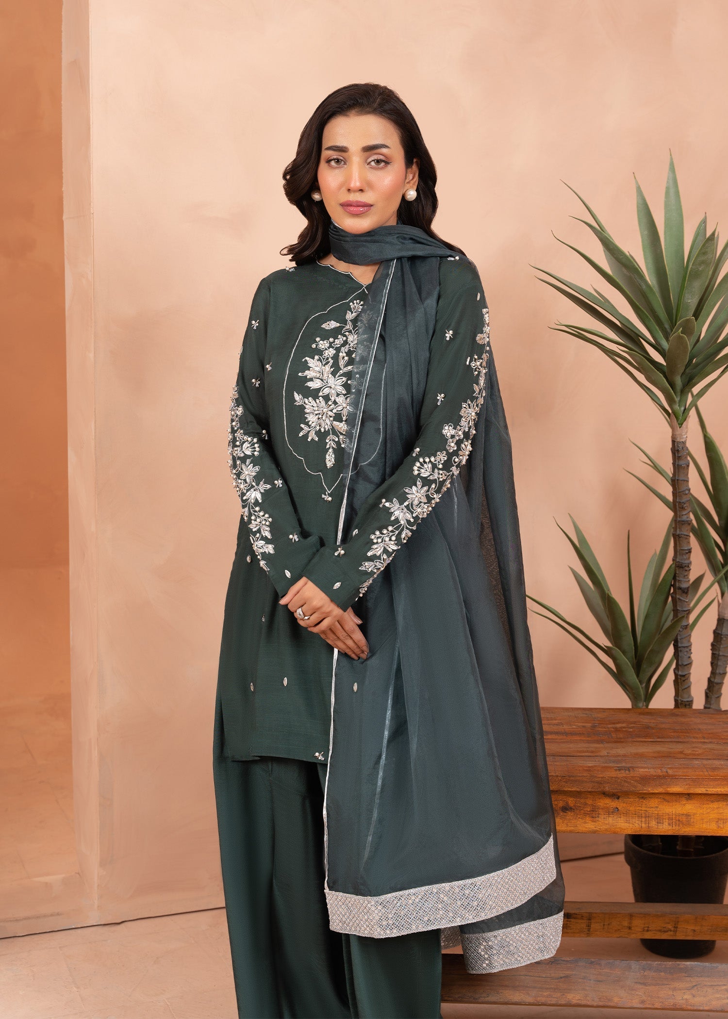 Allure by Ih - OLENE - Bottle Green - Raw Silk - 3 Piece