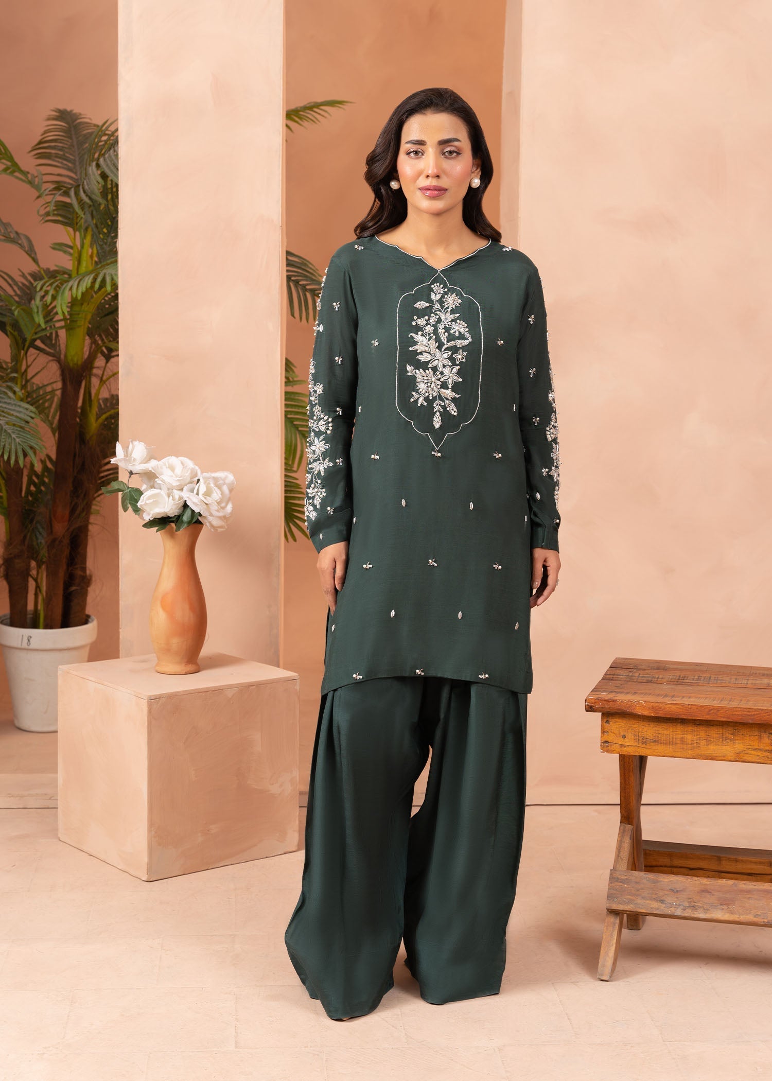 Allure by Ih - OLENE - Bottle Green - Raw Silk - 3 Piece
