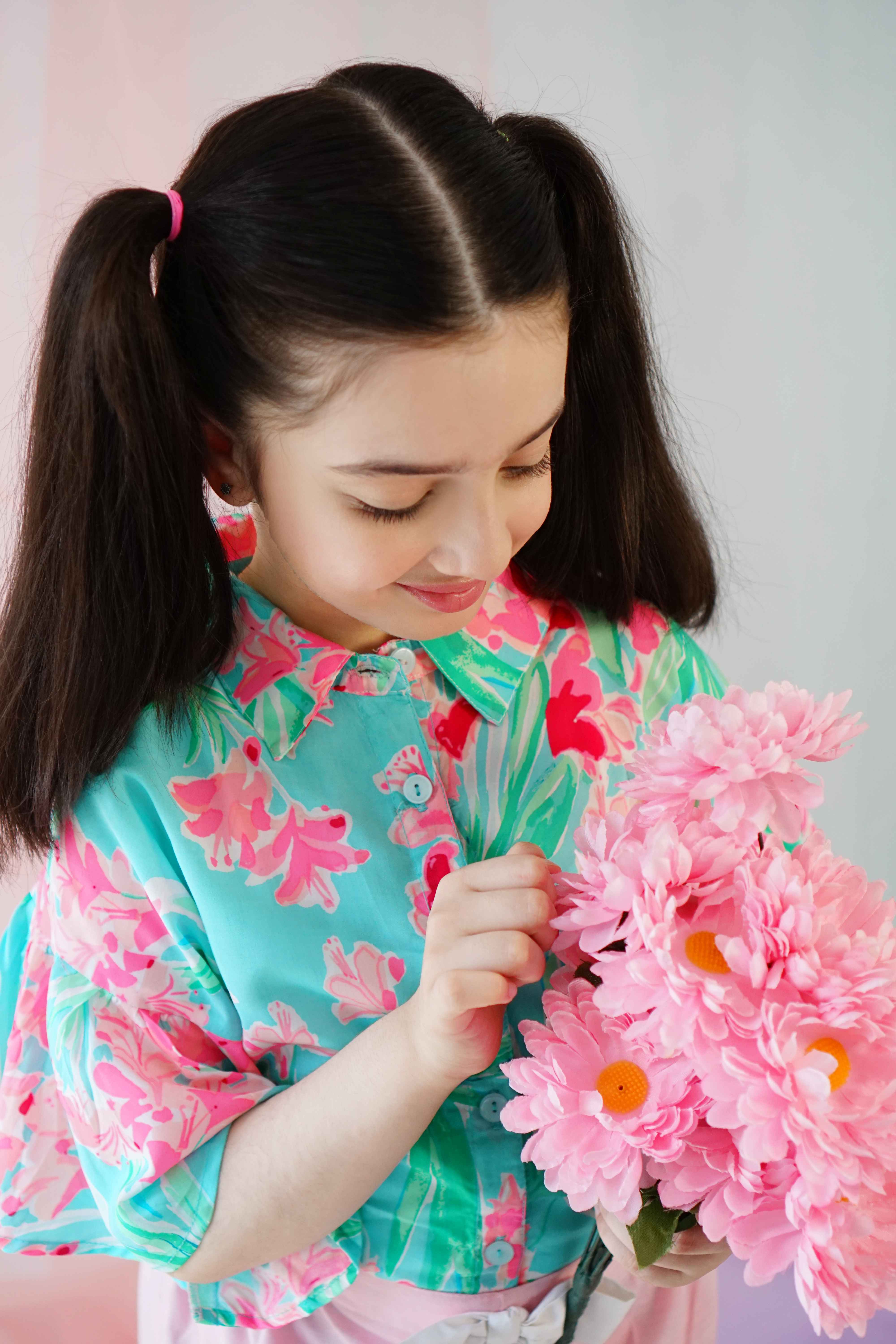 Hummingbirdspk - Hibiscus Rose Printed Shirt - cotton linen - 1 Piece
