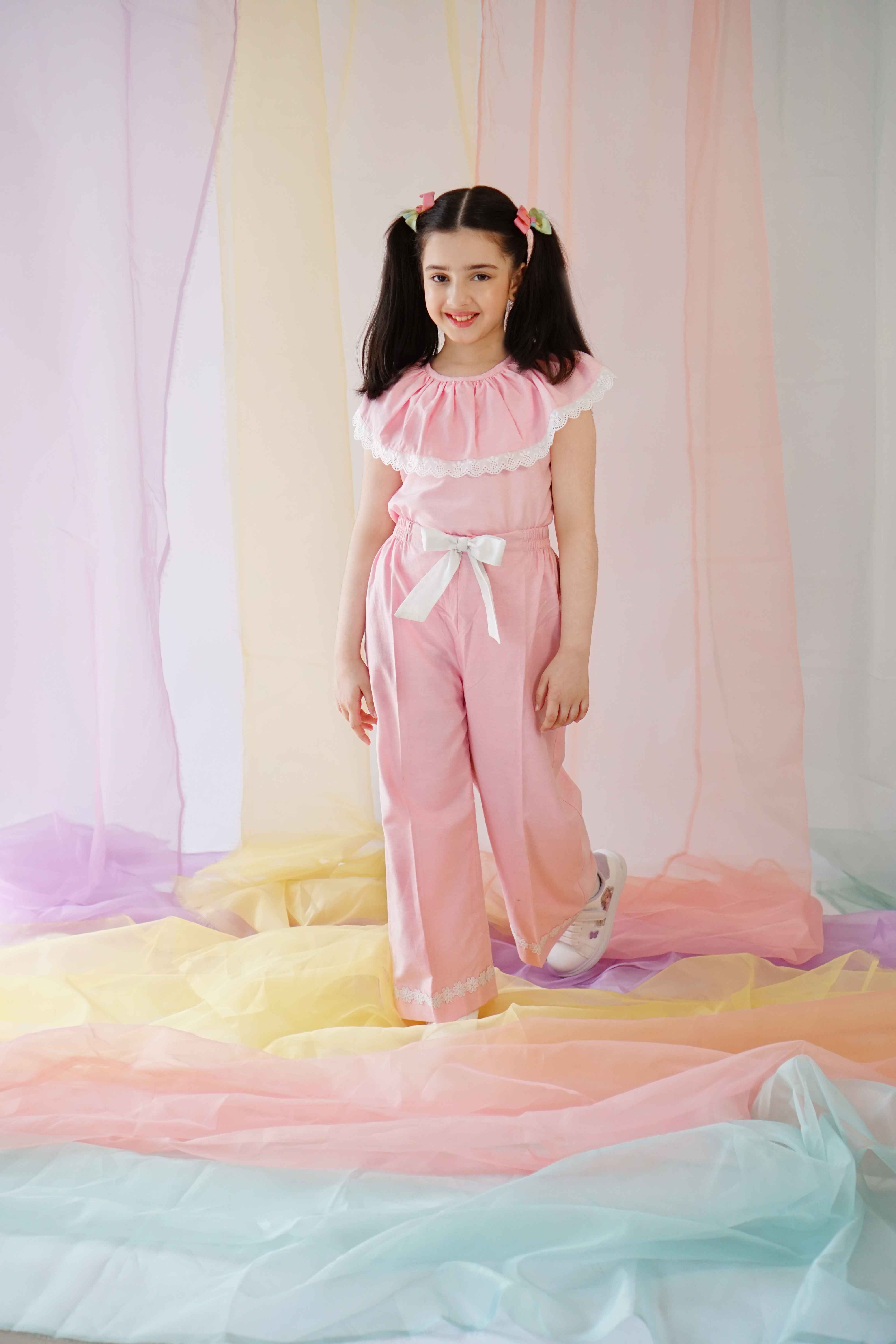 Hummingbirdspk - Pretty in Pink cotton chambary Bow Pants - 1 Piece