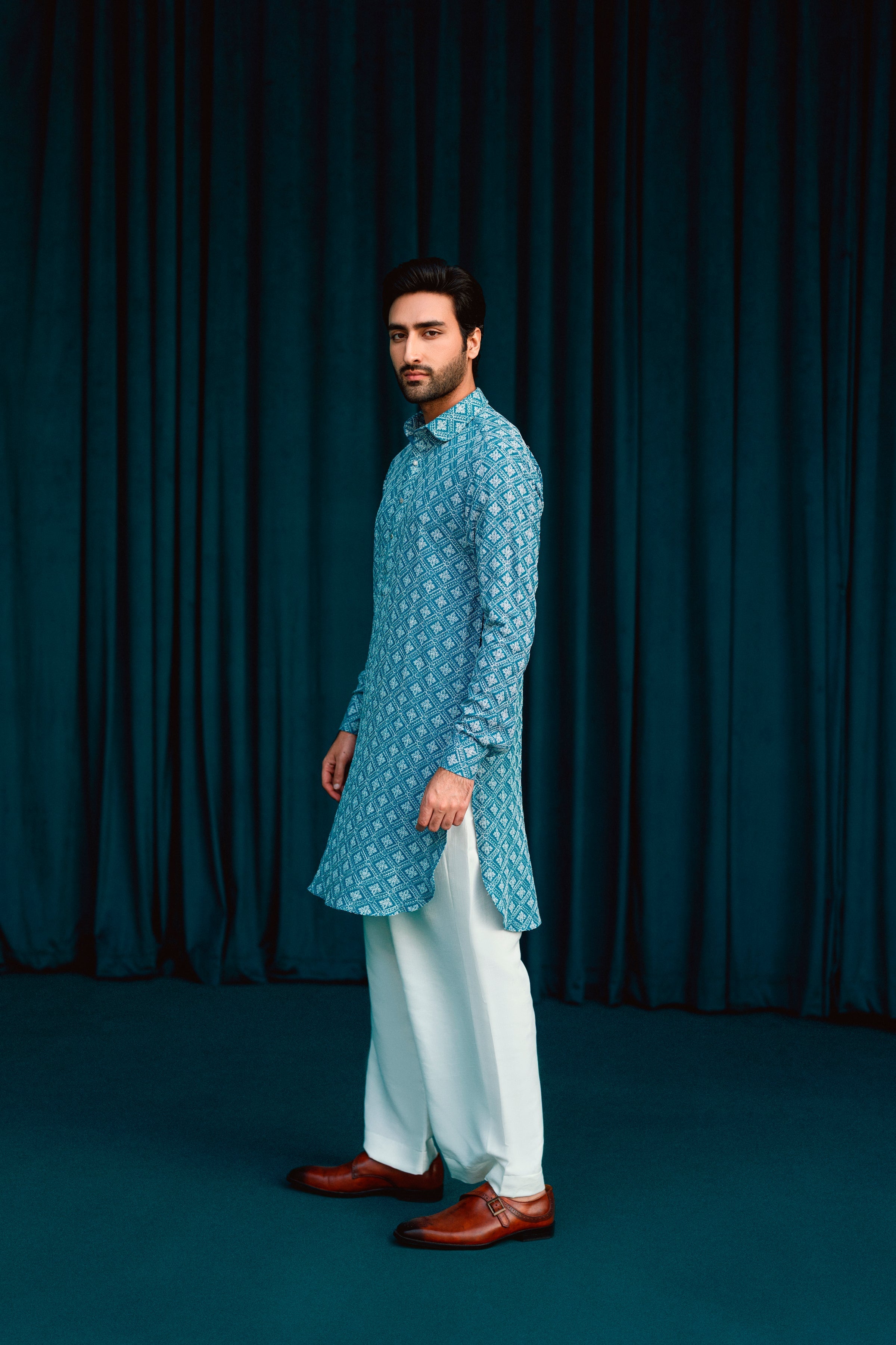 DEEPAK & FAHAD - Aven - Blue & White - cotton - 2 Piece