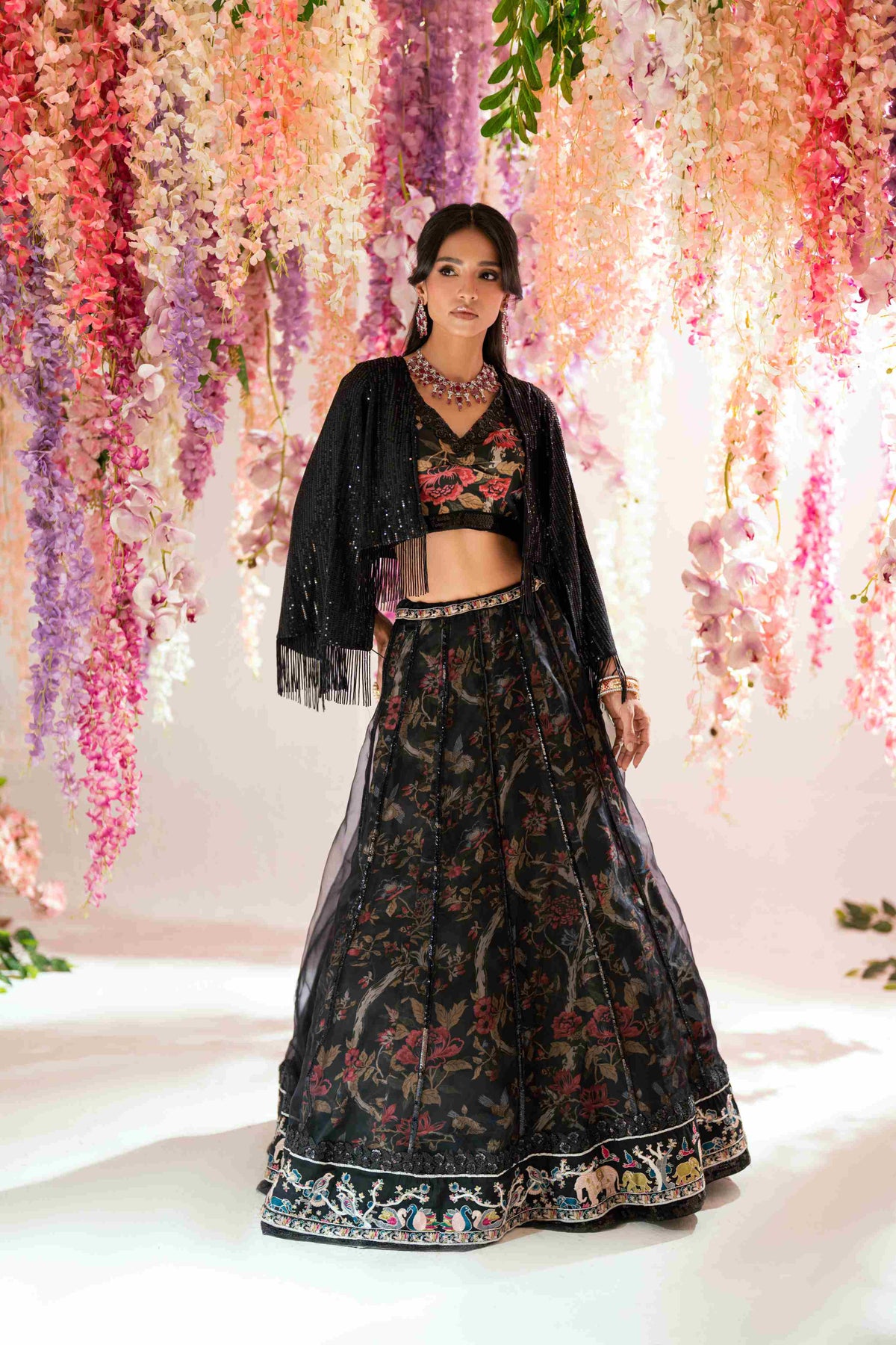 Shehrnaz - Arin Onyx Lehenga Set - SHK-1575 - Black - Georgette / Organza - 3 Piece