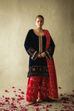 Shehrnaz - Nerina Navy Velvet Farshi Set - SHK-1597 - Navy blue - velvet - 3 Piece