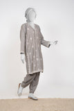 Ayla Studio - Chambray Embroidered Suit For Women - Silver Grey - 2 Piece