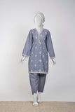 Ayla Studio - Chambray Embroidered Suit For Women - Charcoal - 2 Piece