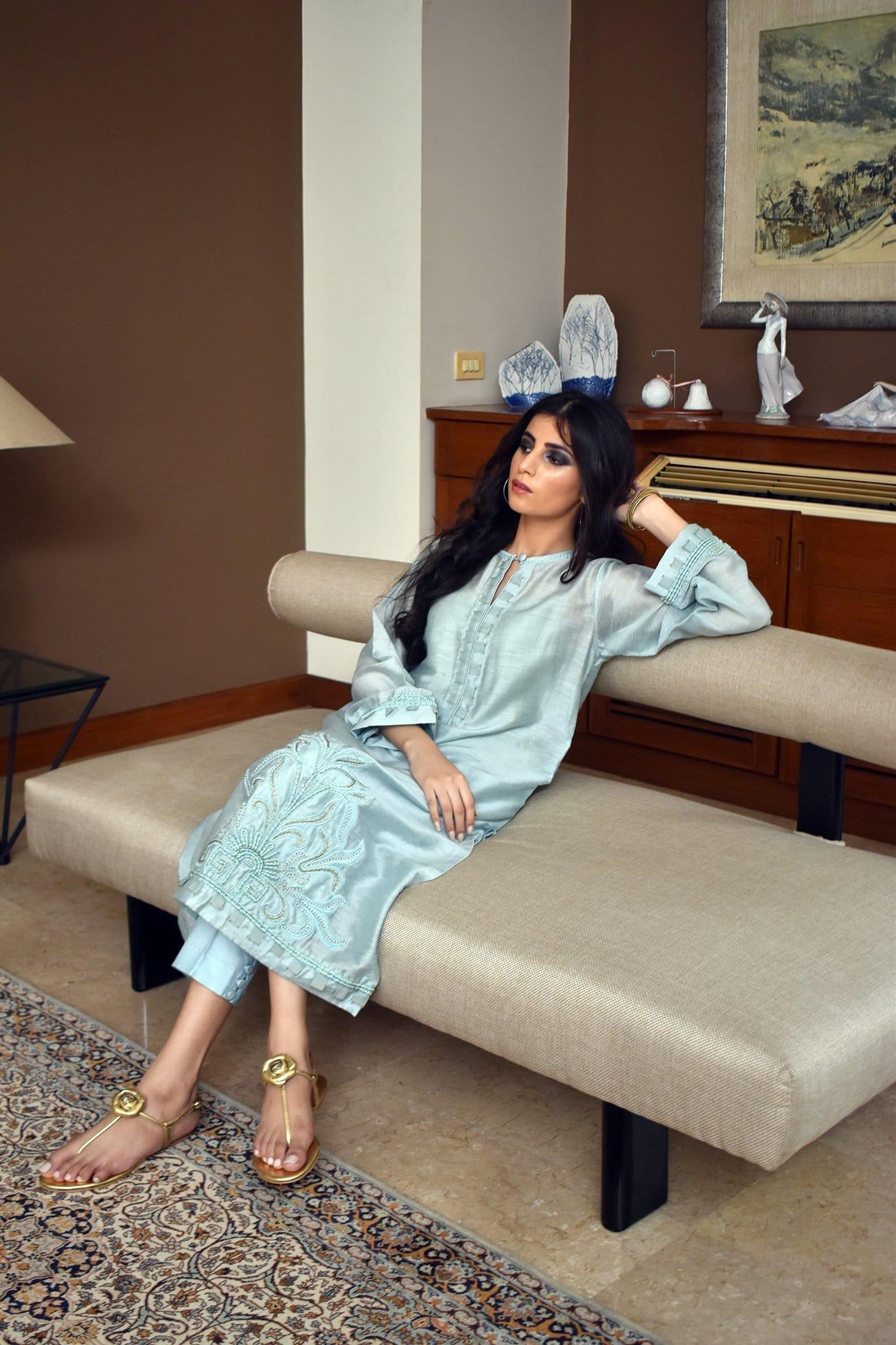 Insam - Ice Blue Kashmila Kurta