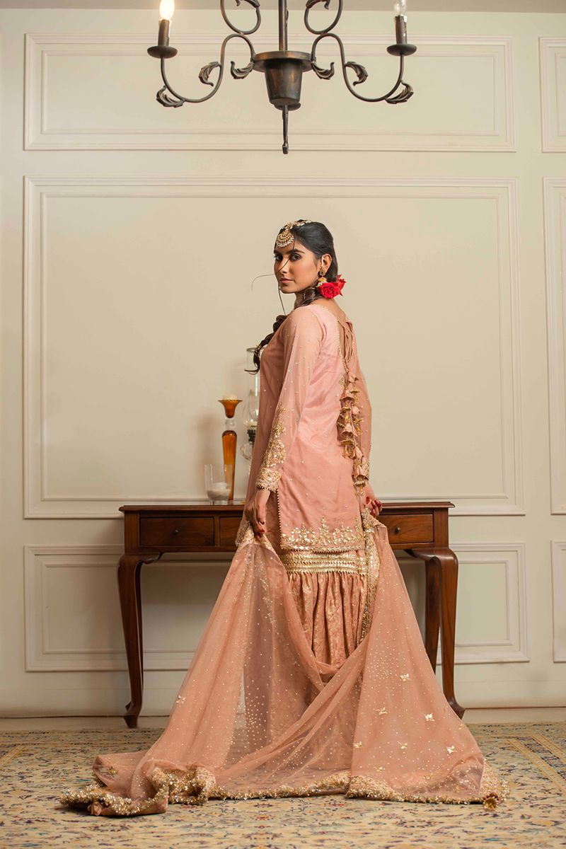 Yasmin Zaman - Falak - Jamawar & Net- Blush Pink- 3 Piece