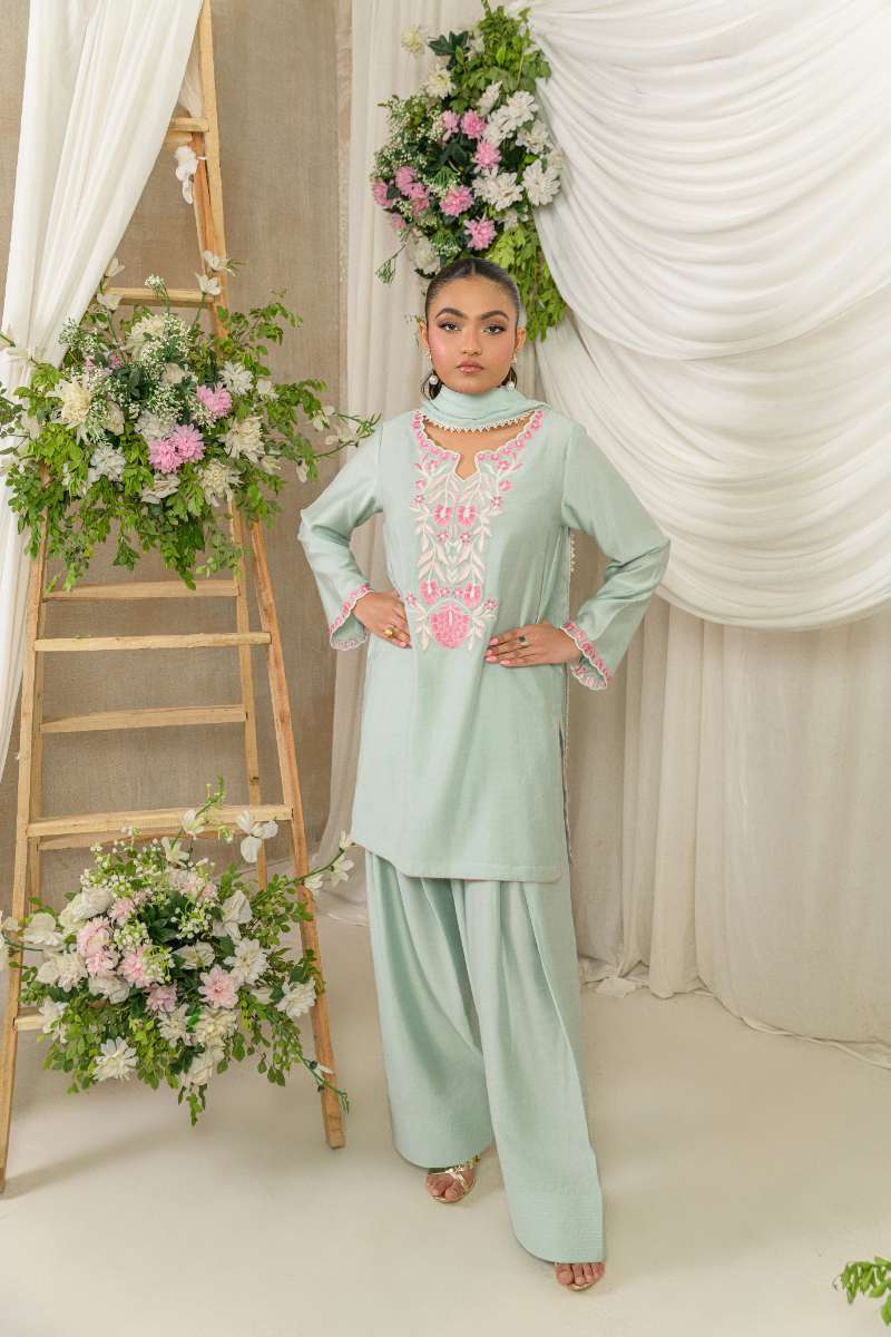 Alishba Kashif - Saahil - Mint  - Viscose Silk - 3 Piece