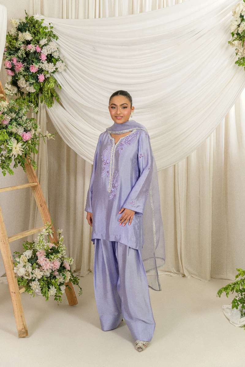 Alishba Kashif - Sahar - Lavender - Tusser Silk - 3 Piece