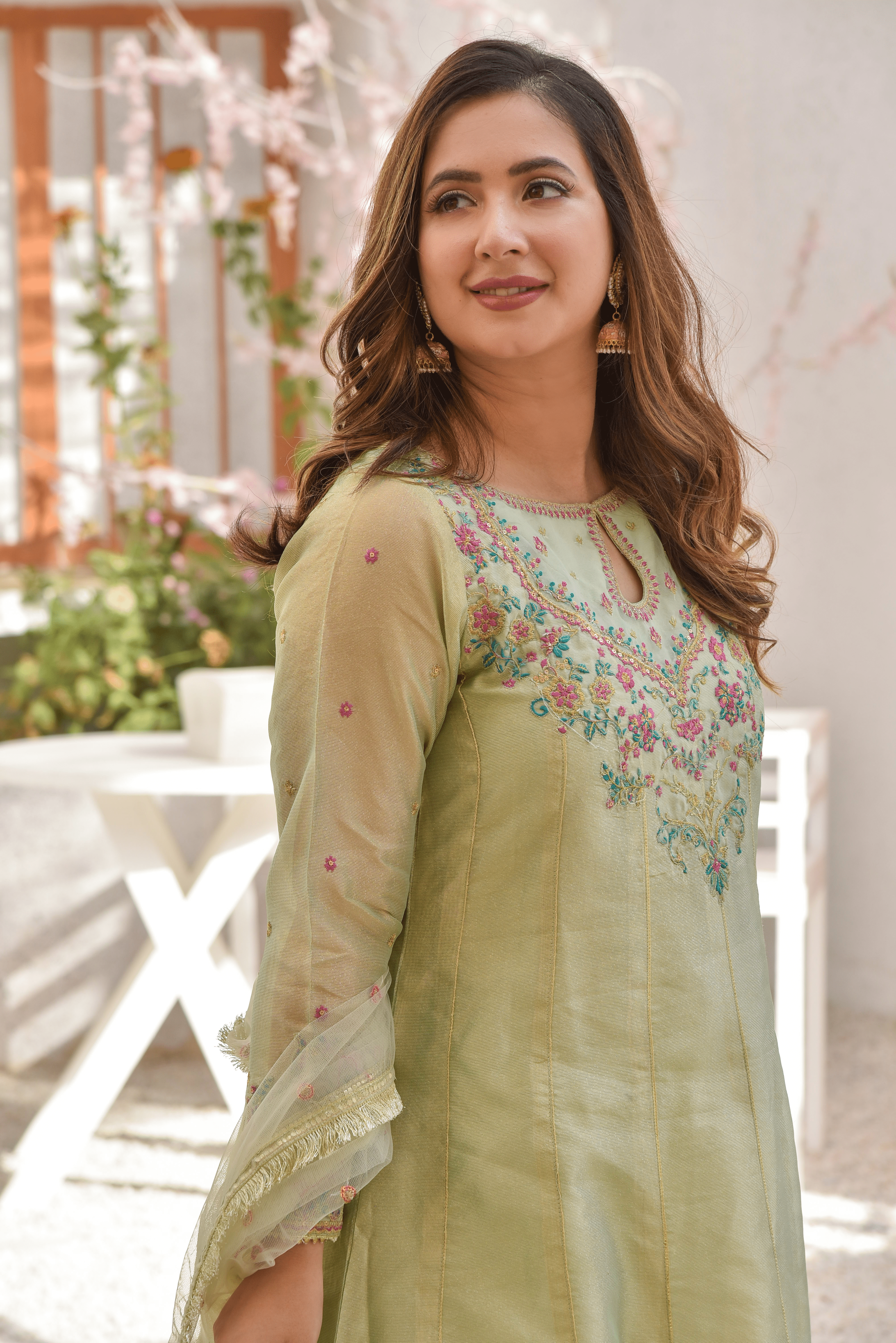 Omal by Komal - REEM (Frock & Dupatta) - Mint - Maysuri & Net - 2 Piece
