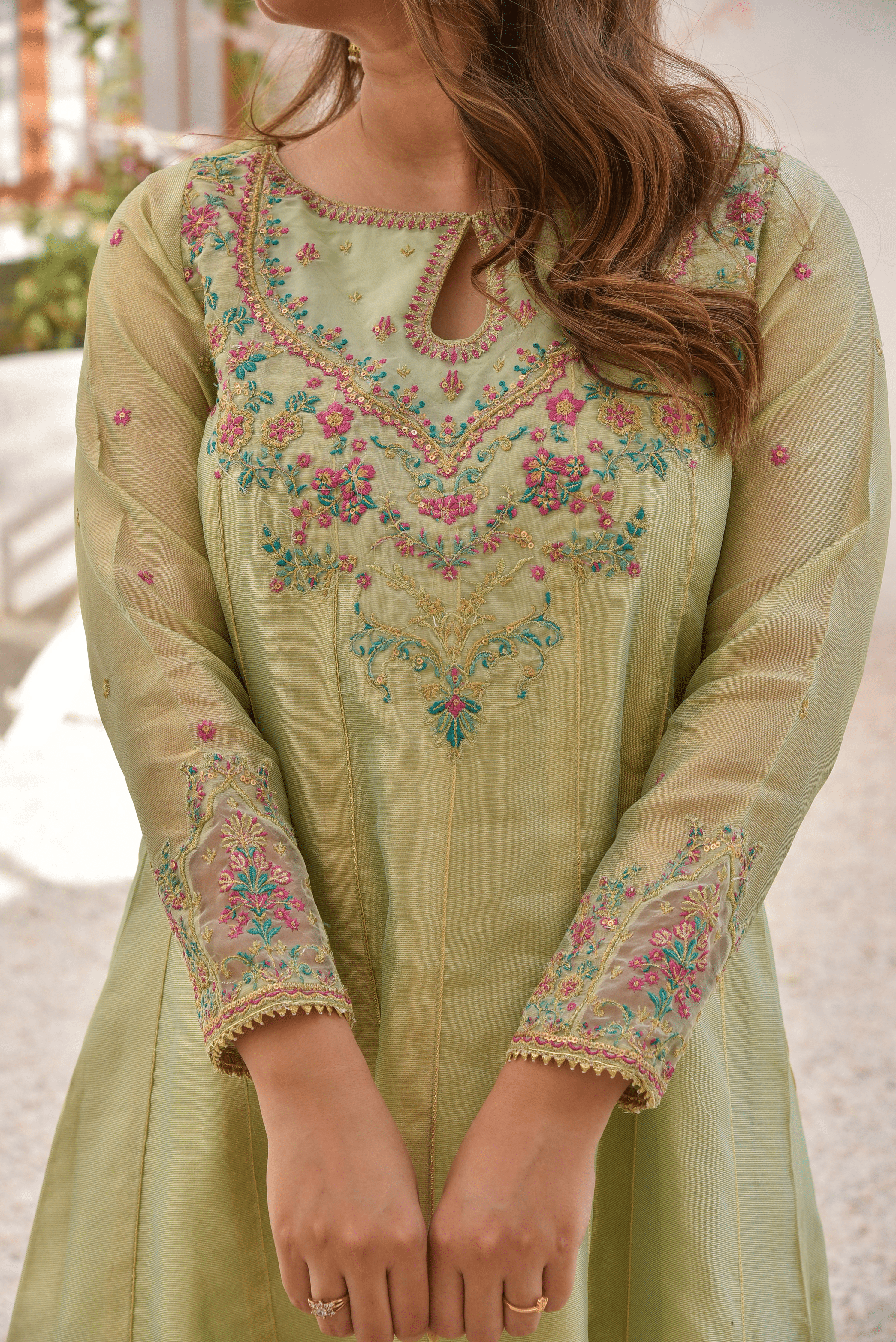 Omal by Komal - REEM (Frock & Dupatta) - Mint - Maysuri & Net - 2 Piece