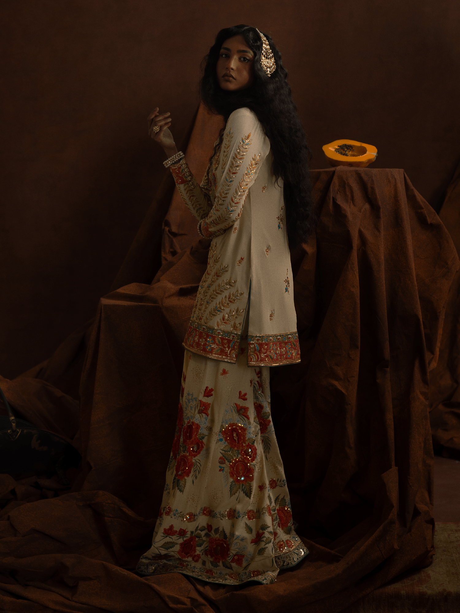 Sanam Chaudhri Roshanak Gharara Ivory / Cream 3 Piece