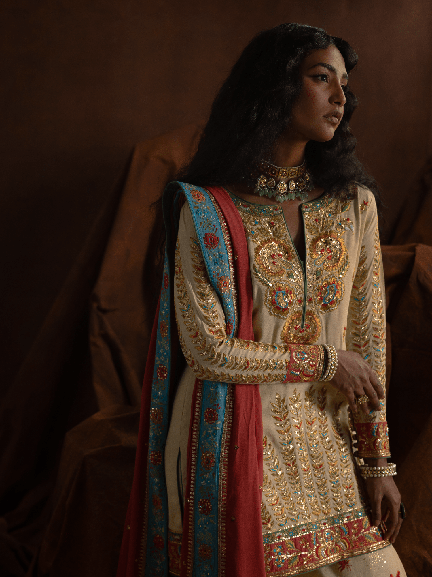 Sanam Chaudhri Roshanak Gharara Ivory / Cream 3 Piece