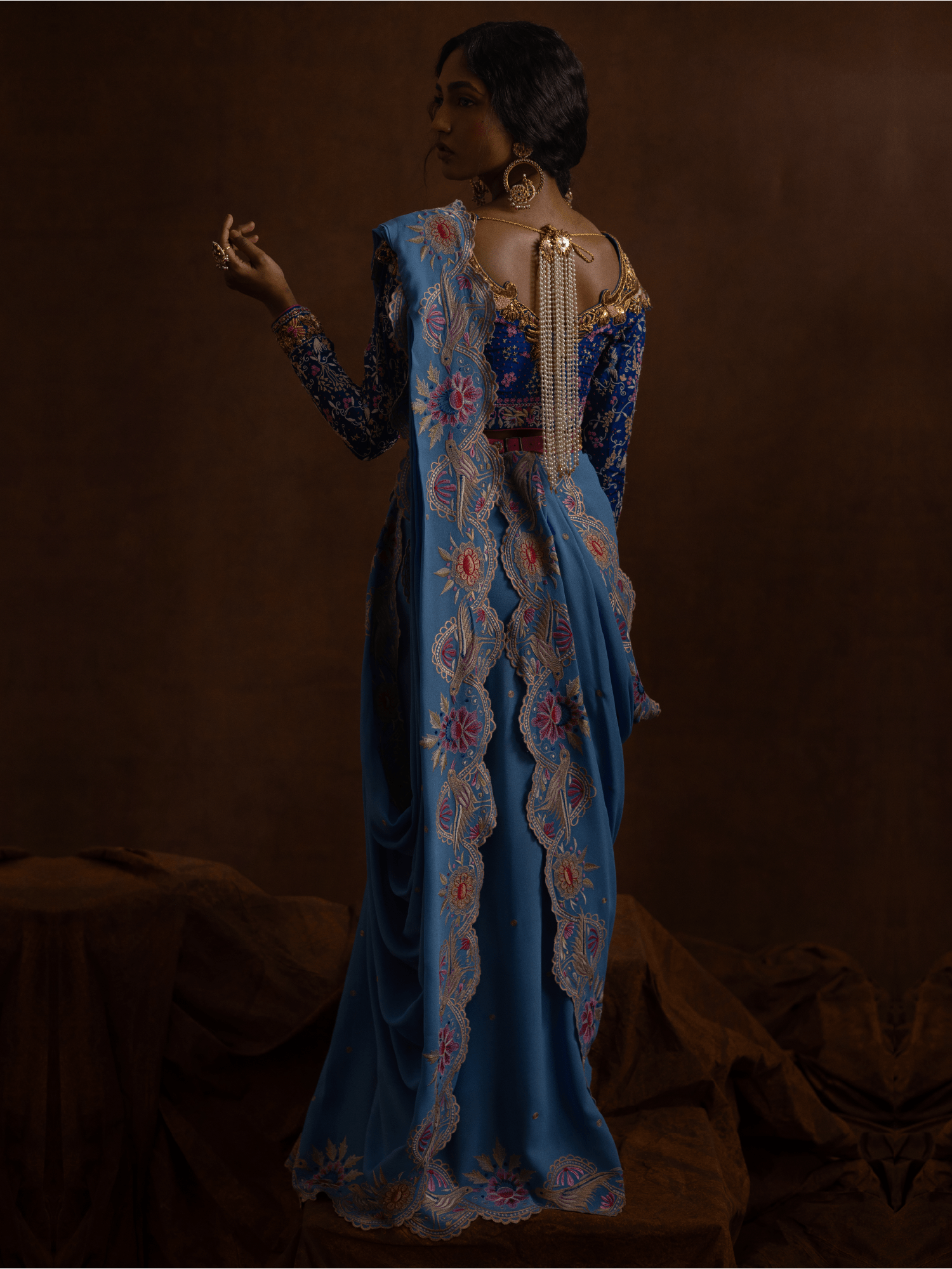Sanam Chaudhri Parinaaz Saree Blue 1 Piece