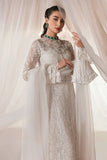 Nilofer Shahid - Pearl White Embroidered Net Shirt and Pure Lace Fabric Pants with Premium Organza Dupatta - Divine Love - 3 Piece - Studio by TCS