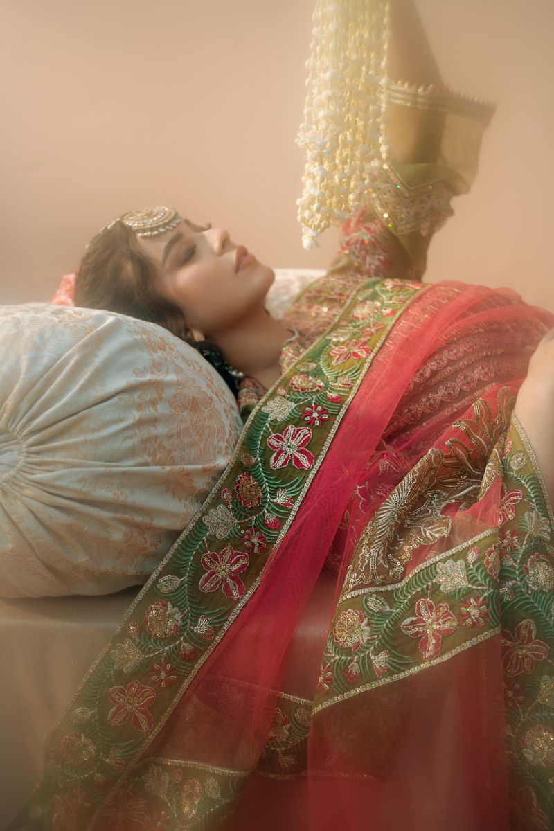 Fozia Khalid - Doli - Organza - Shocking pink & mehndi green - 4 Piece