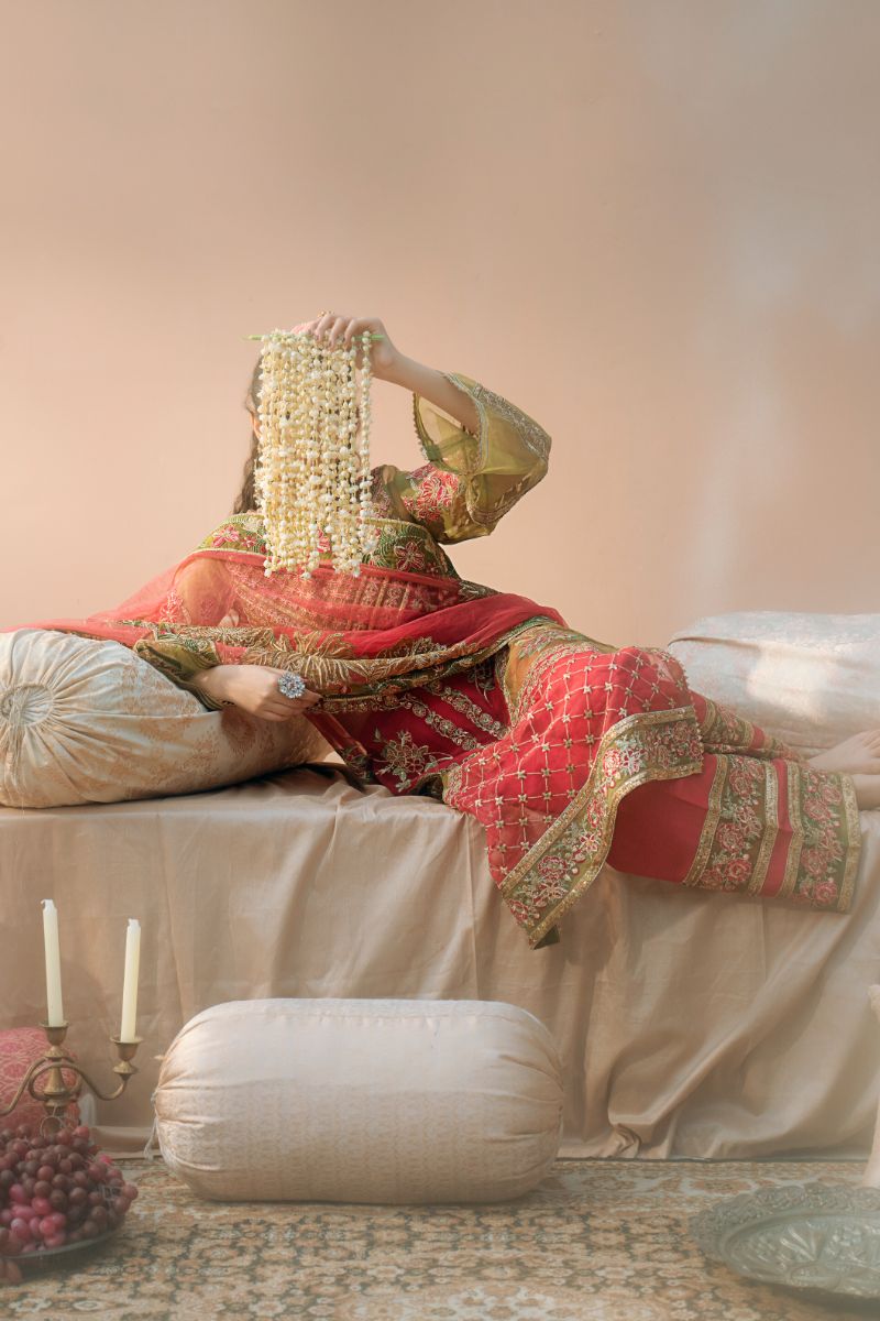 Fozia Khalid - Doli - Organza - Shocking pink & mehndi green - 4 Piece