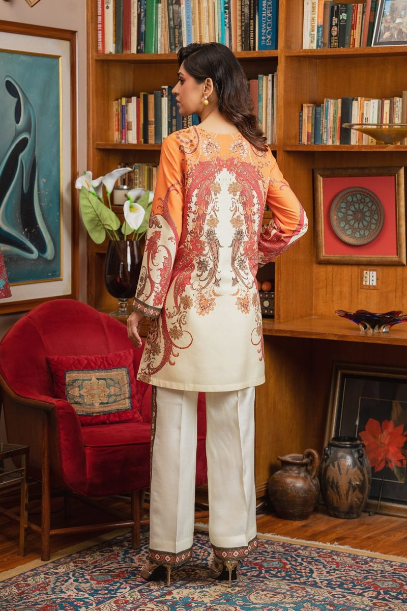 Shamaeel - ECK-29 - Orange - Khaddi Silk - 2 Piece