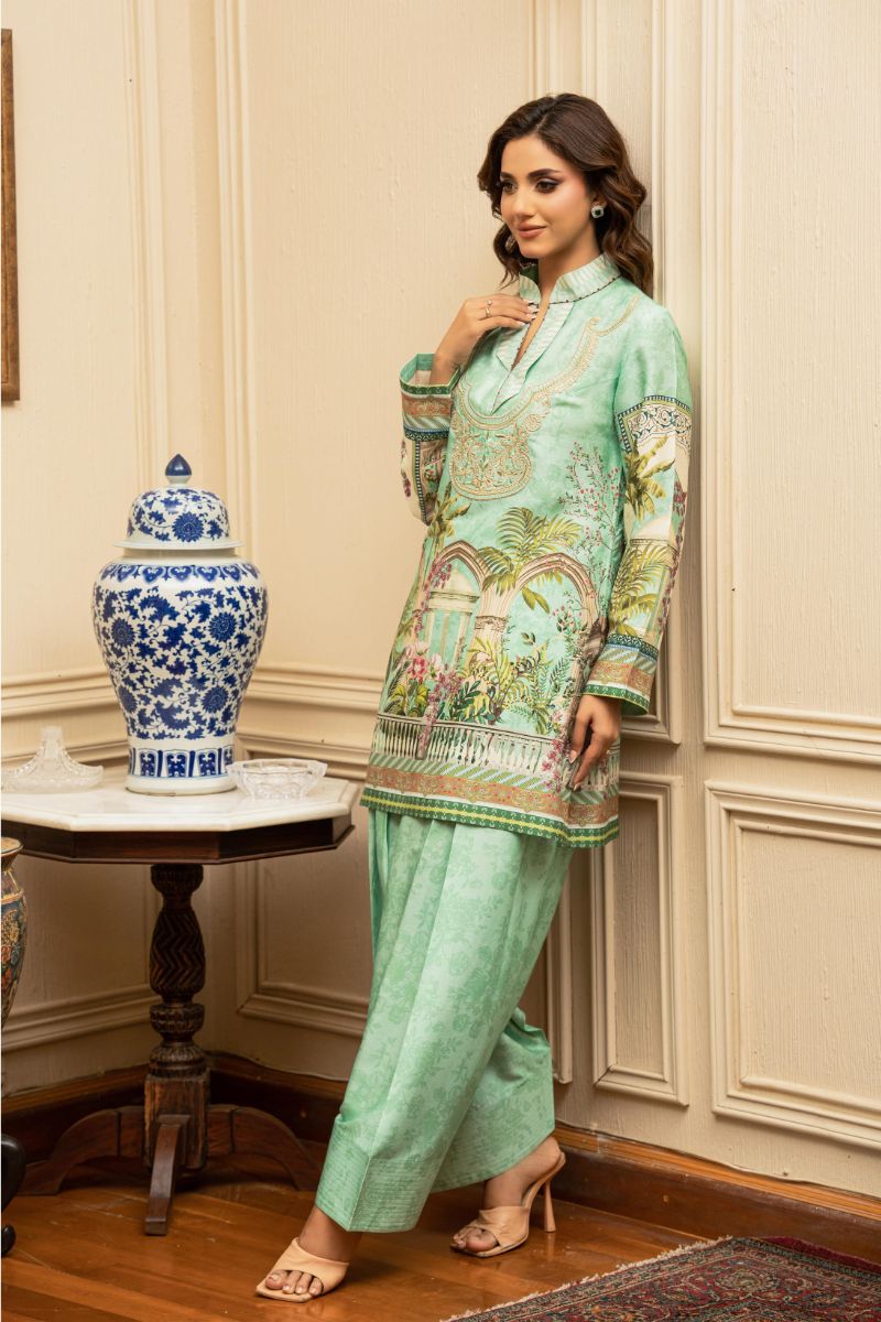 Shamaeel - ECK-30 - Mint Green - Khaddi Silk - 3 Piece