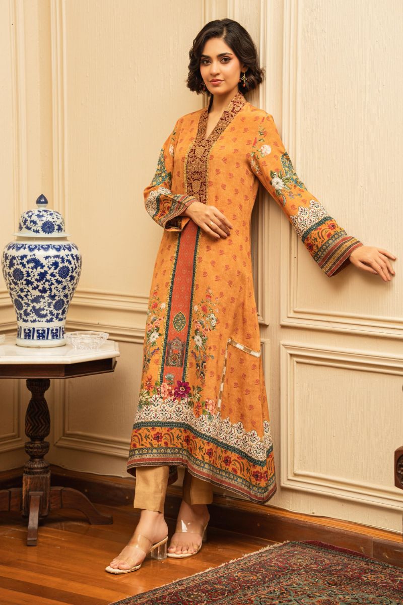 Shamaeel - ECK-32 - Orange - Crepe & Khaddi Silk - 2 Piece