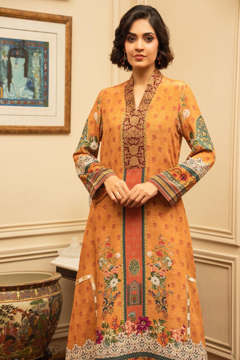 Shamaeel - ECK-32 - Orange - Crepe & Khaddi Silk - 2 Piece