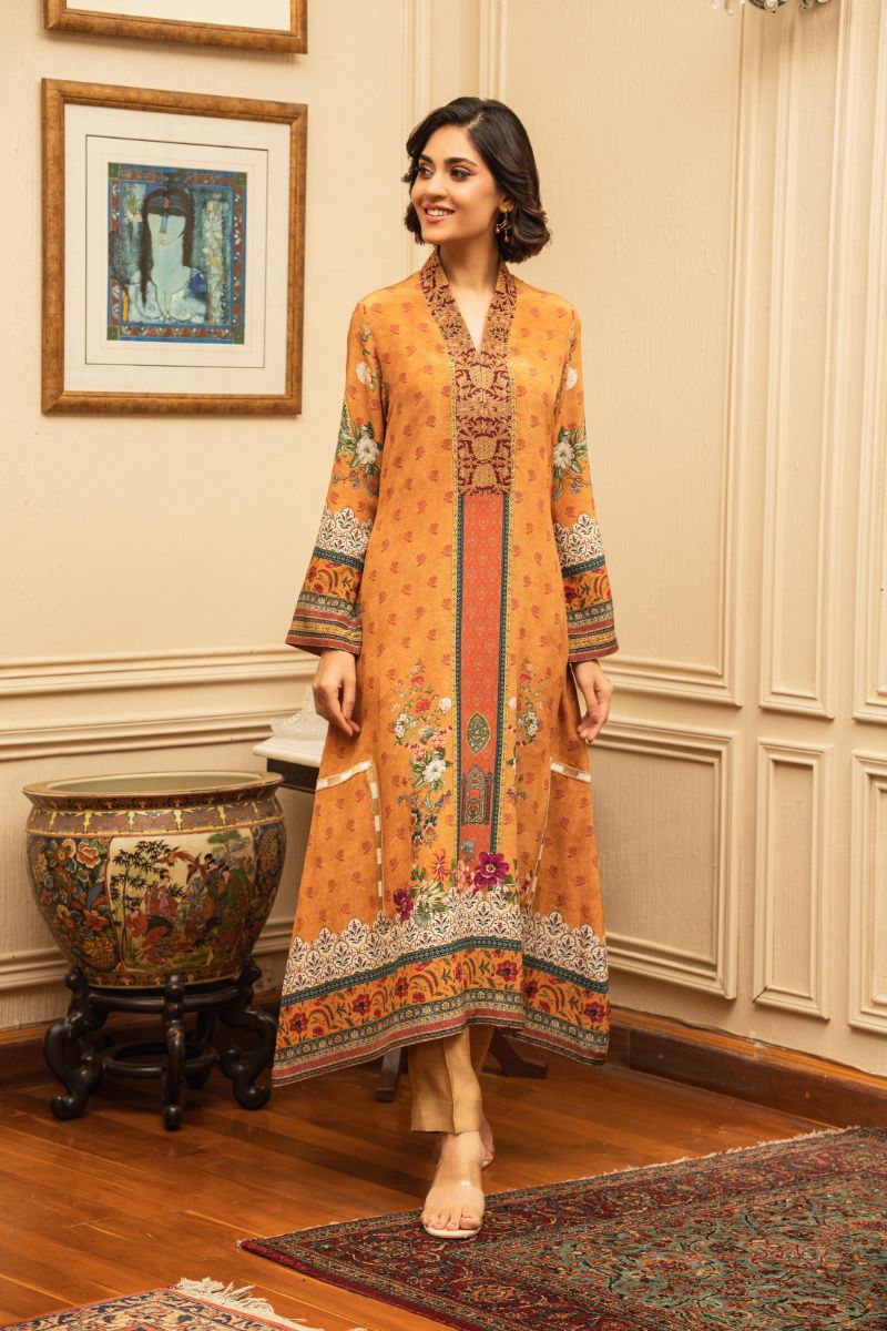 Shamaeel - ECK-32 - Orange - Crepe & Khaddi Silk - 2 Piece