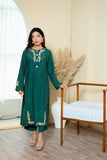 Urooj Atelier - EE-023-25 - pine green - Khaadi Silk - 2 Piece