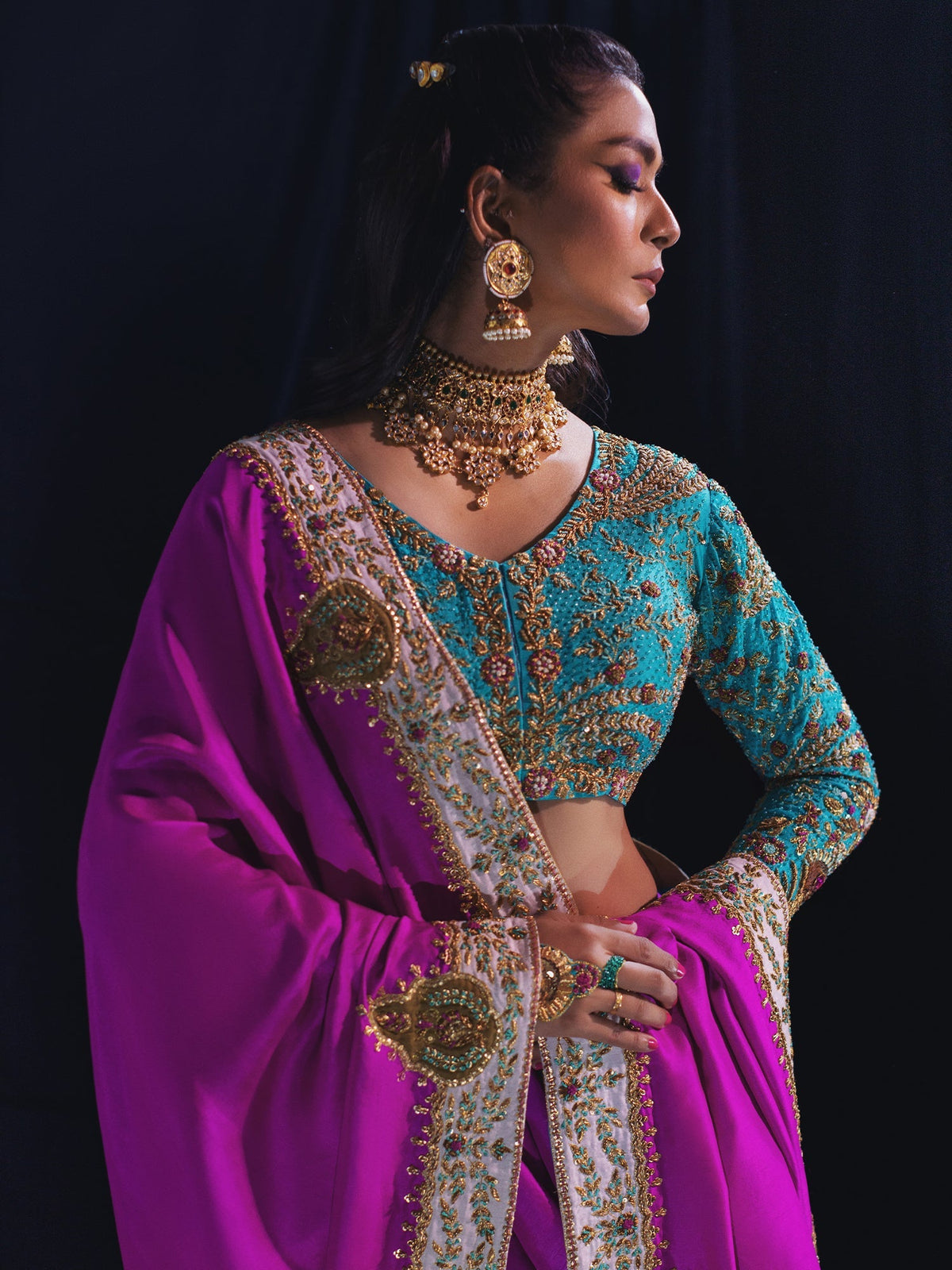 Sanam Chaudhri JAMEELA Saree fuchsia 1 Piece