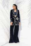 Sania Maskatiya - Eden Charmeuse,Velvet Suit For Women - Midnight Blue 3 Piece