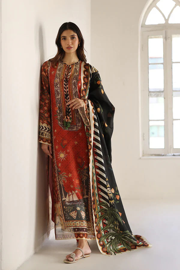 Sania Maskatiya - Elna - Cotton Net / Raw Silk / Medium Silk / Crepe - Burnt Orange - 3 Piece