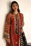 Sania Maskatiya - Elna - Cotton Net / Raw Silk / Medium Silk / Crepe - Burnt Orange - 3 Piece
