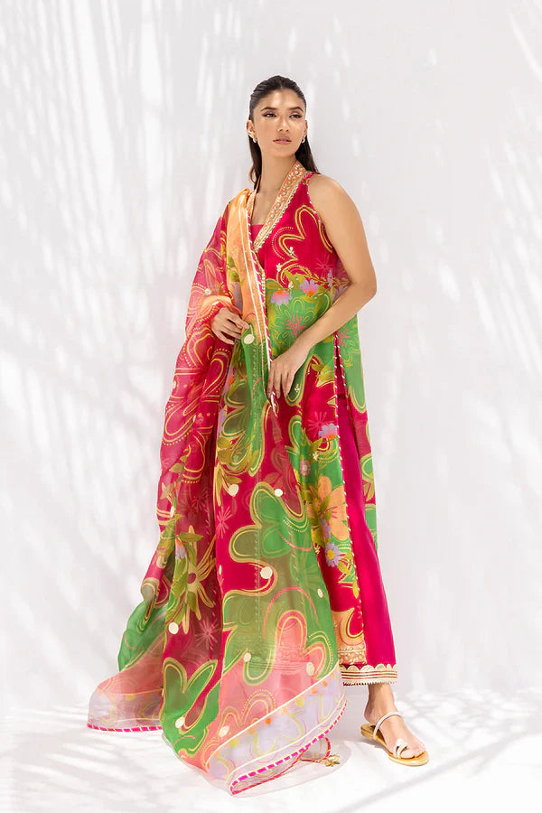 Sania Maskatiya - Elva - Raw Silk / Khaddi Silk / Raw Silk / Organza - Scarlet - 3 Piece